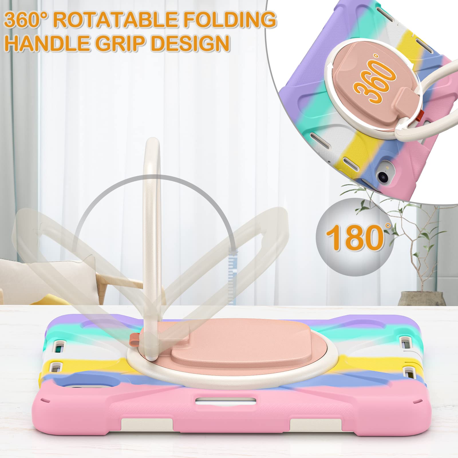 Braecn Kids Case For Ipad Mini 6Th Gen 8.3'' 2021 A2567/A2568/A2569, Rugged Silicone Cover With Screen Protector, 360 Swivel Han