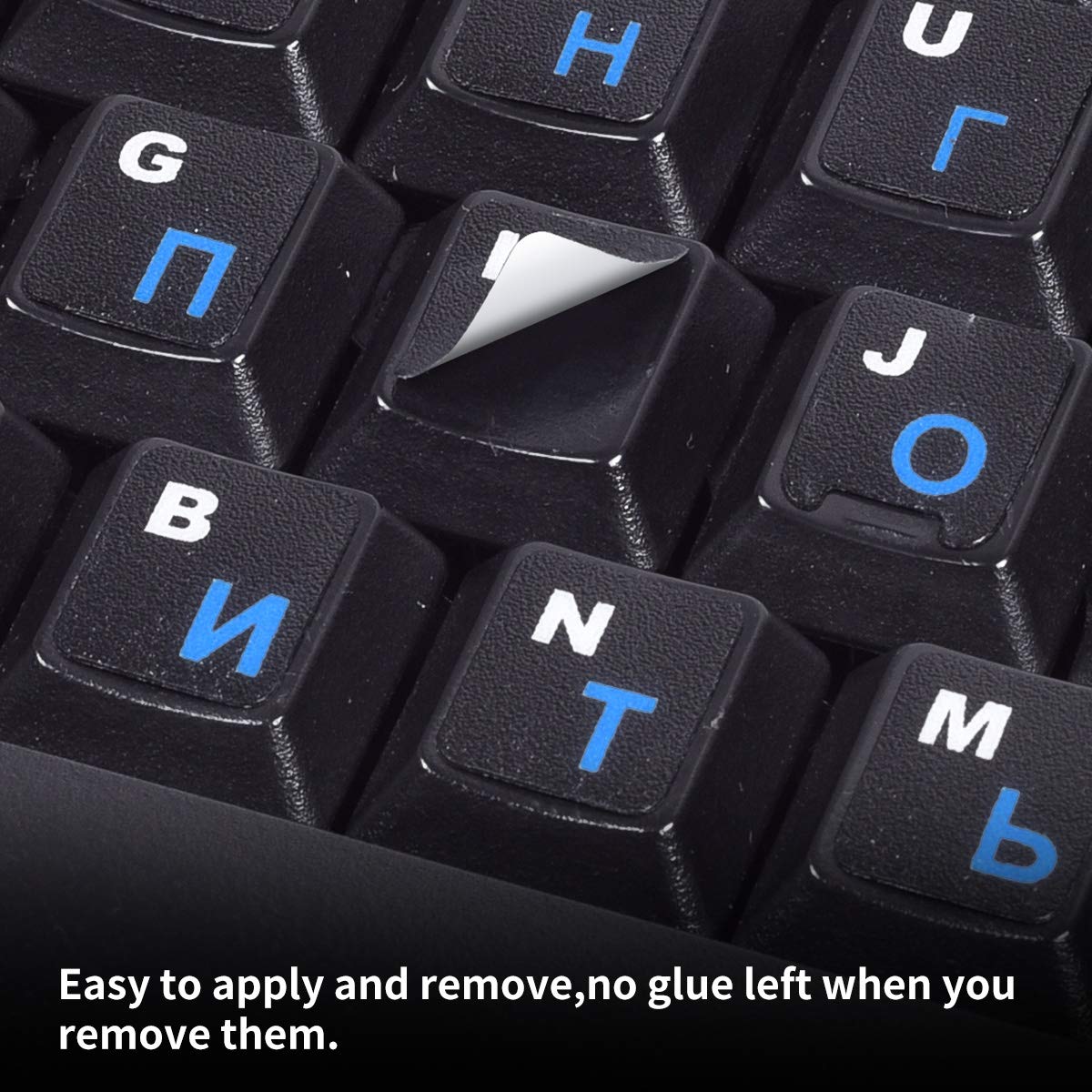 2Pcs Russian Keyboard Stickers, Russian English Keyboard Letters Replacement Sticker Blue Font With Black Background For Pc Comp