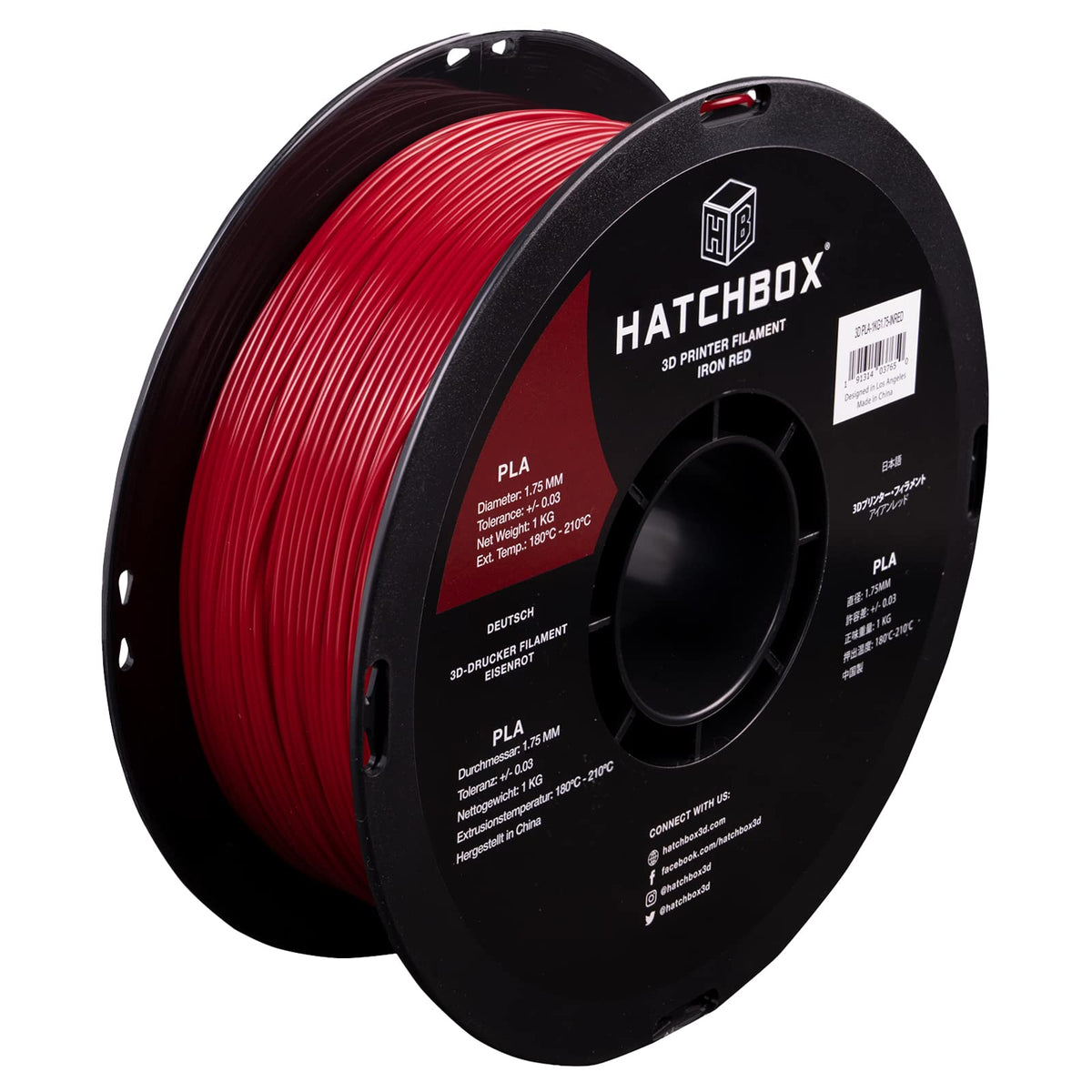 HATCHBOX 1.75mm Iron Red PLA 3D Printer Filament, 1 KG Spool, Dimensio ...
