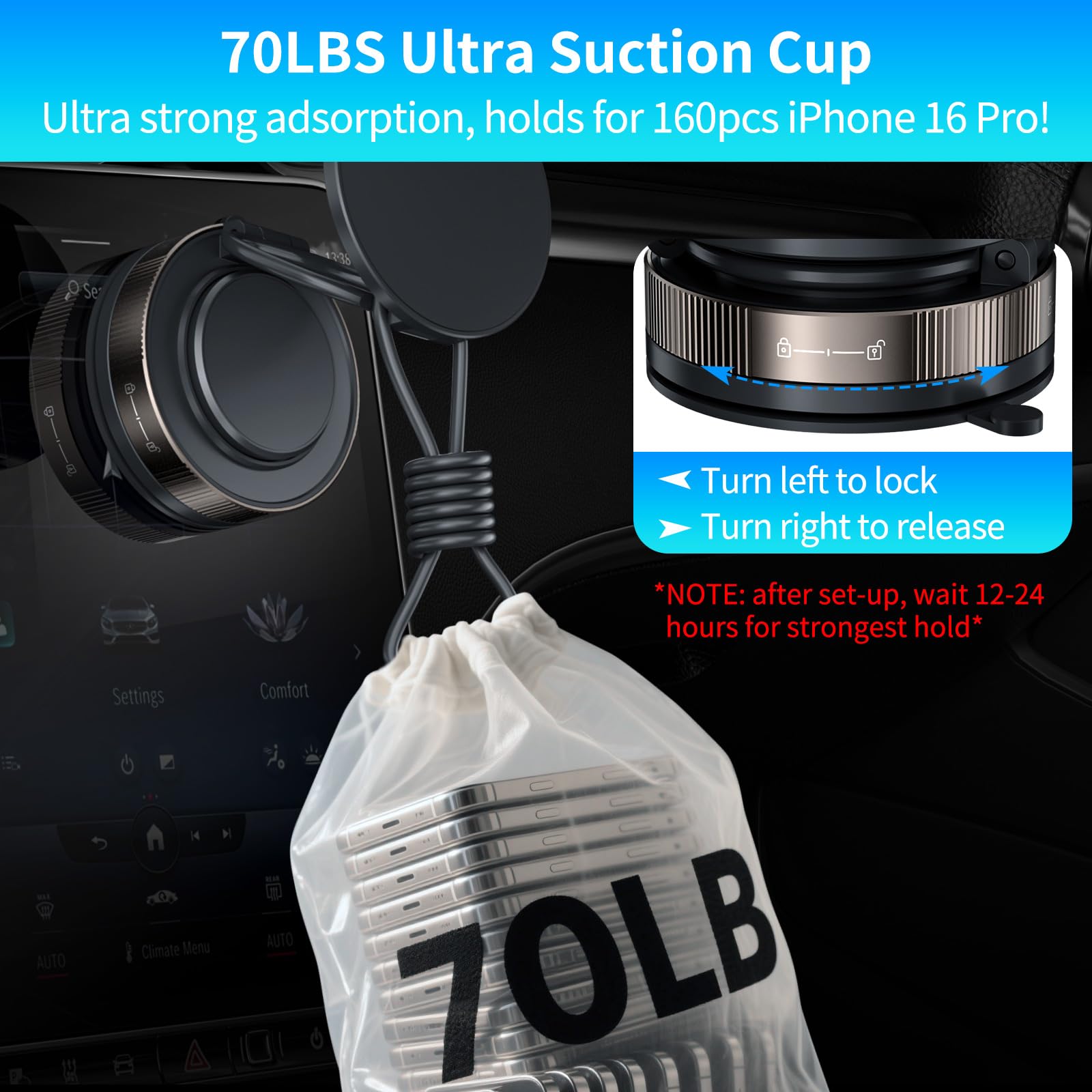 Apapatek Vacuum Suction Magnetic Phone Holder For Iphone 16E 16 15 Pro, 360 Rotating & 180 Foldable, Ultra Suction Cup, Mini Car