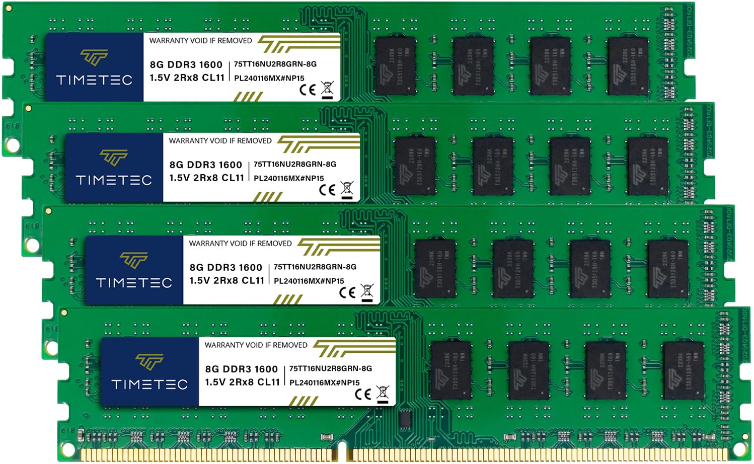 Timetec 32Gb Kit(4X8Gb) Ddr3 1600Mhz (Ddr3 1600) Pc3 12800 (Pc3 12800U) Non Ecc Unbuffered 1.5V Cl11 2Rx8 Dual Rank 240 Pin Udim