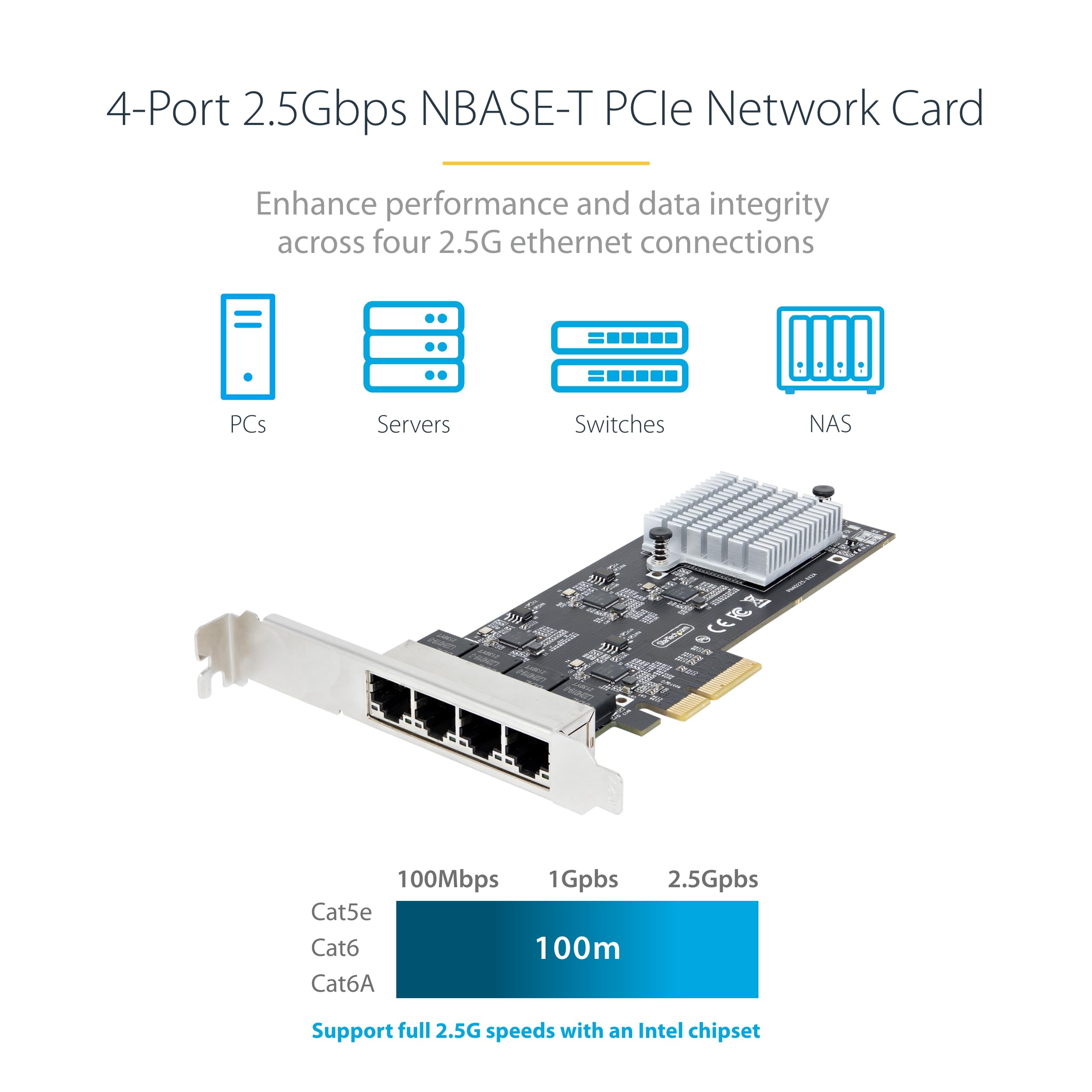Startech.Com 4 Port 2.5Gbps Nbase T Pcie Network Card, Intel I225 V, Quad Port Computer Network Card, Multi Gigabit Nic, Pci Exp