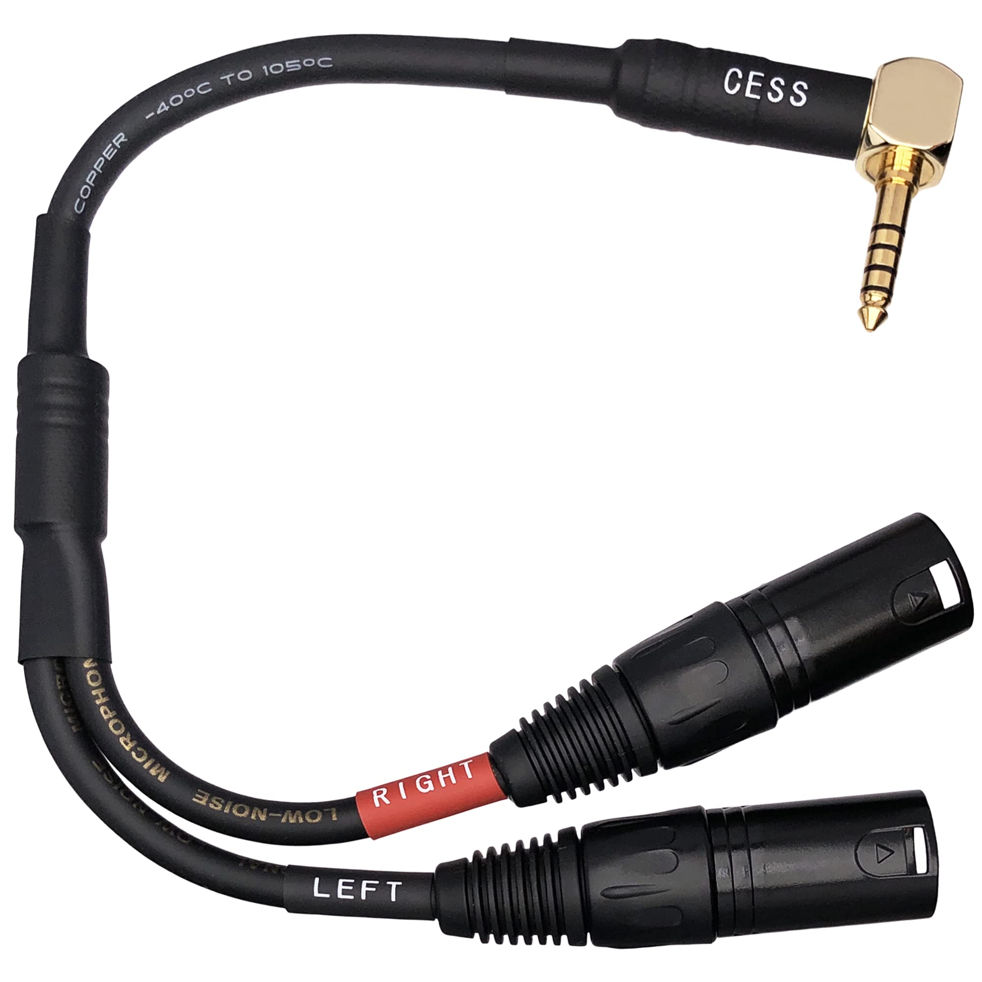 Cess 258 Right Angle 4.4Mm Balanced Male To Dual Xlr Male Plugs Adapter Cable   Shielded With Metal Housings & Heat Shrink Protection, High Fidelity Audio, Durable Design
