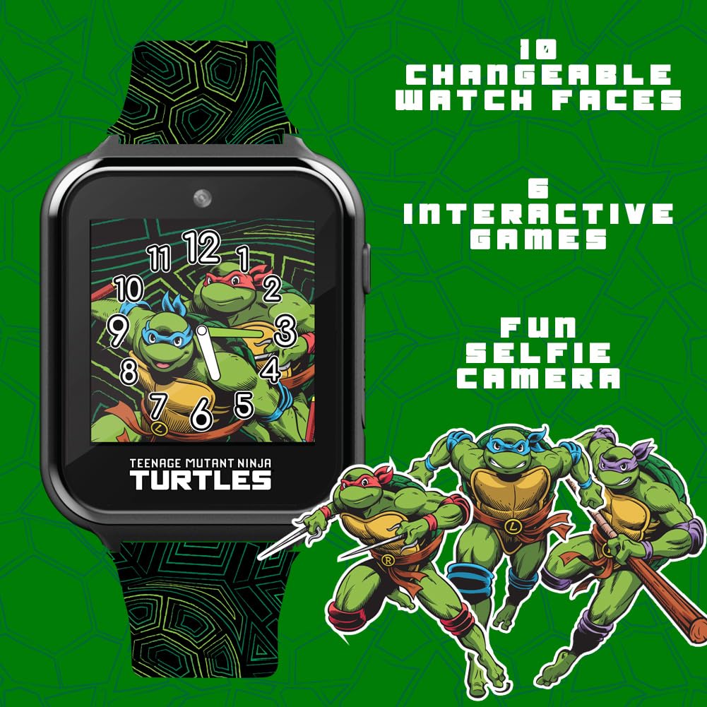 Accutime Teenage Mutant Ninja Turtles Kids Smart Watch With Selfie Camera, Video Recorder, Games, Stopwatch, Alarm, Calculator,