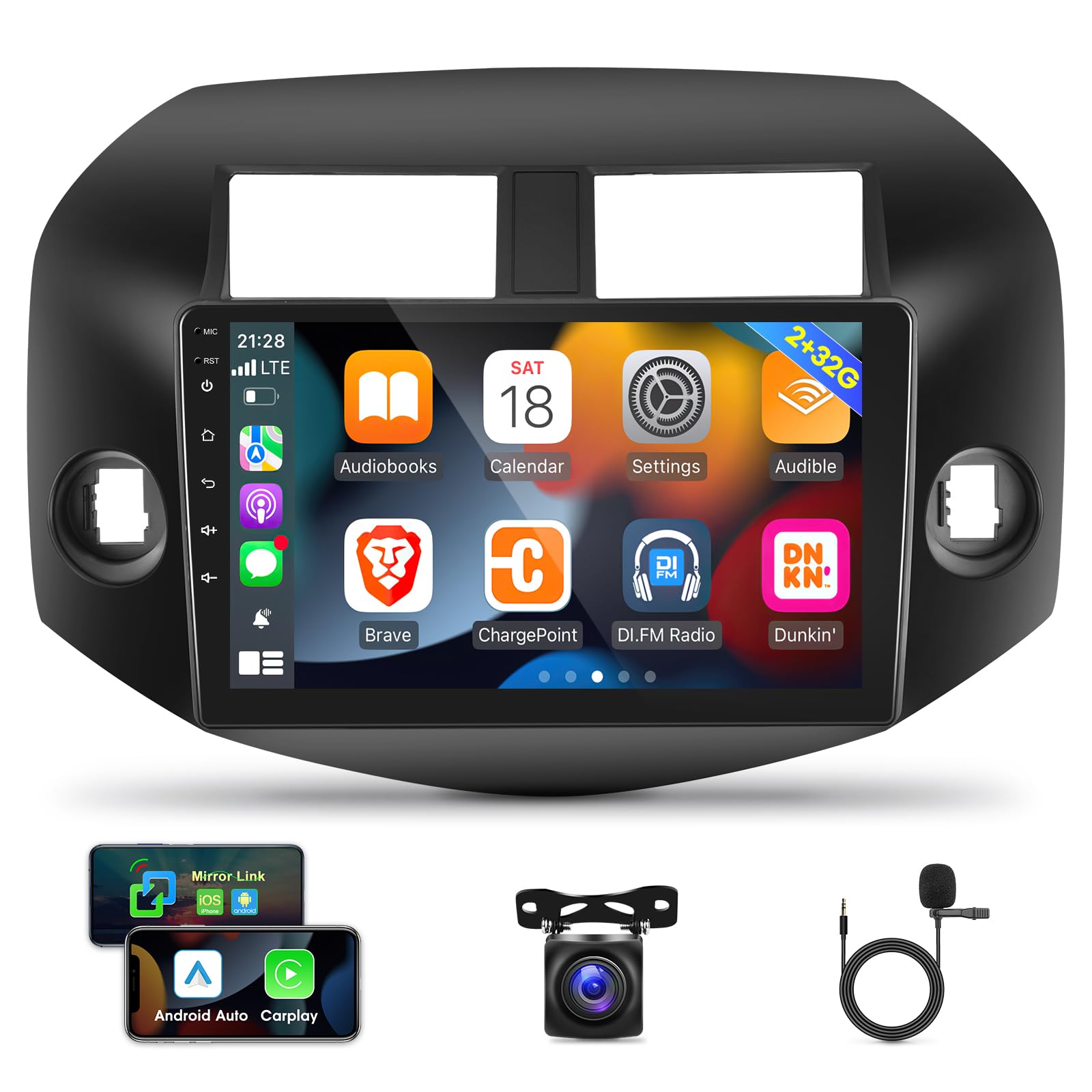 [2G+32G] Car Radio For Toyota Rav4 2007 2008 2009 2010 2011 2012, 10.1 Inch Android Touch Screen Stereo, Carplay/Android Auto/Mi