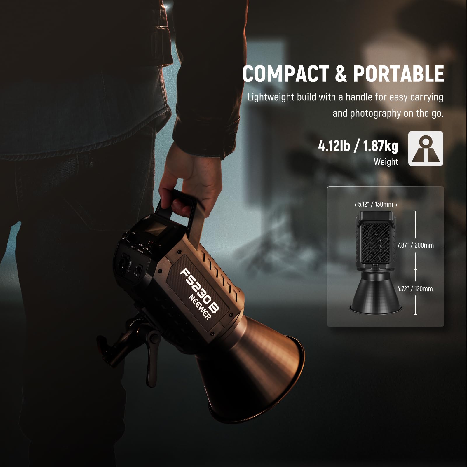 Neewer Fs230B Led Video Light 2.4G/App Control, 230W Bi Color Cob Silent Photography Continuous Output Lighting With 4 Pwm Dimmi