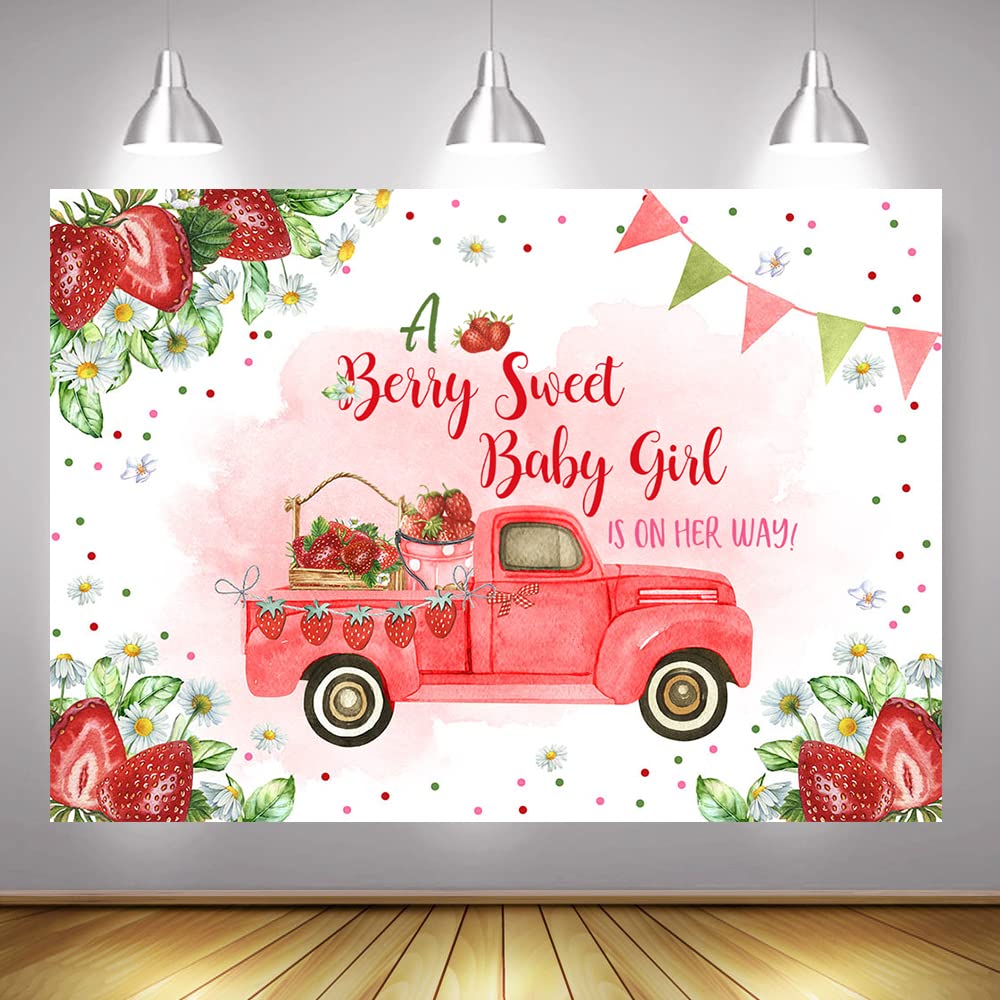 Mocsicka Strawberry Baby Shower Backdrop For Girl A Berry Sweet Baby Girl Is On Her Way Party Decorations Red Strawberry Trucks
