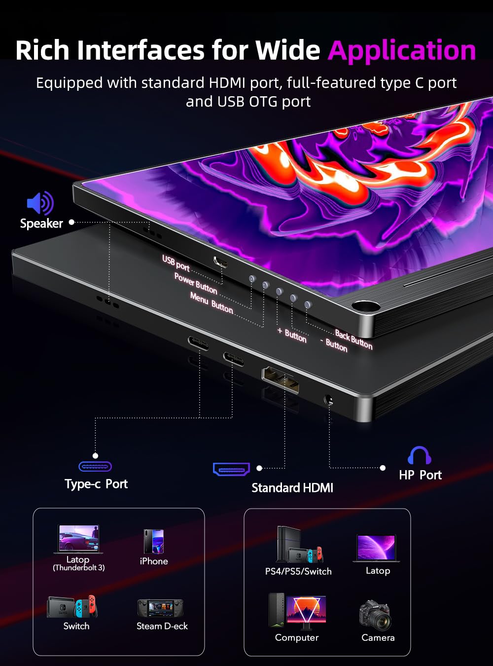 Uperfect Truely 4K Computer Monitor, 15.6'' Uhd Freesync 100% Adobergb 450 Nits Brightness Hdr Ips Speaker Eye Care Game Display