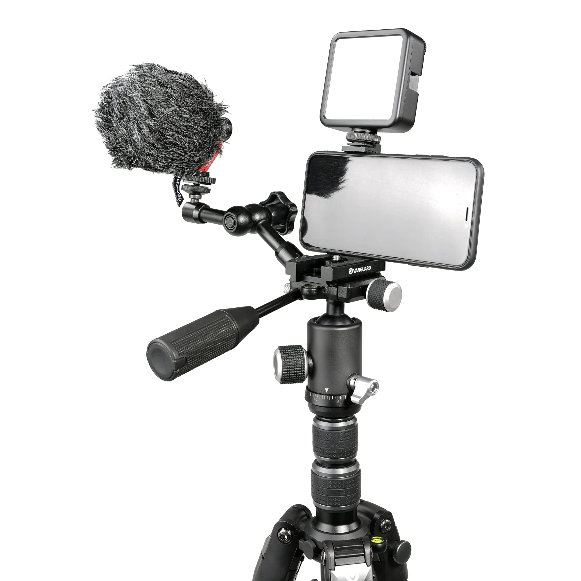 Vanguard Veo3T235Abp Aluminum Travel Tripod With Ball Head, Removeable Pan Handle, And Quick Shoe With Built In Smartphone Holder