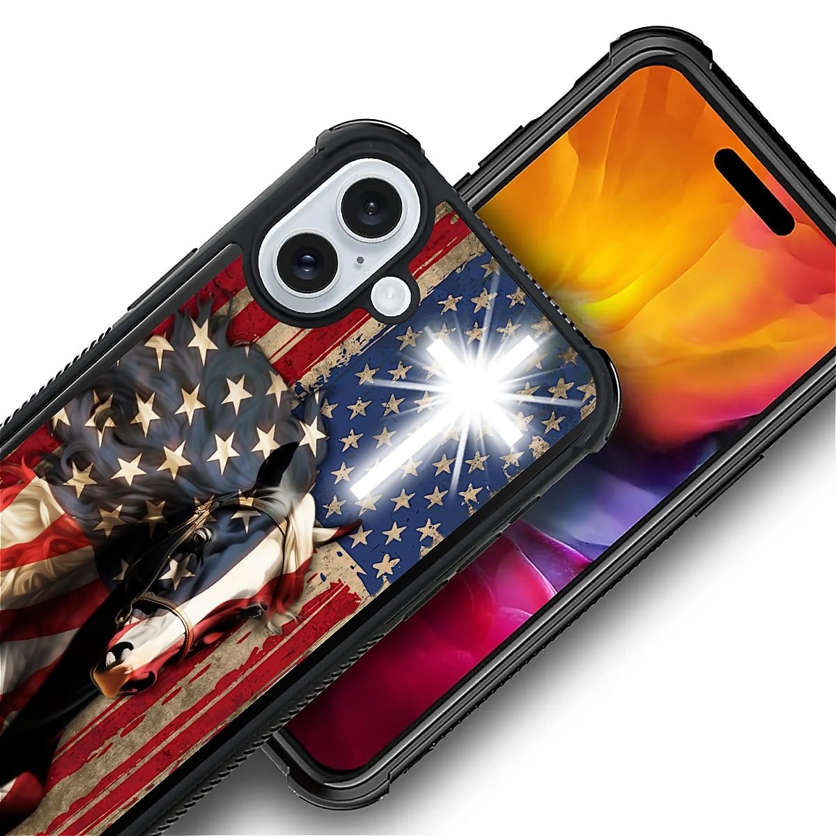 Fkbrcl4U For Iphone 16 Plus Case, Red American Flag Horse Cross Pattern Graphic Design Girl Boy Soft Silicone Hard Acrylic Shock