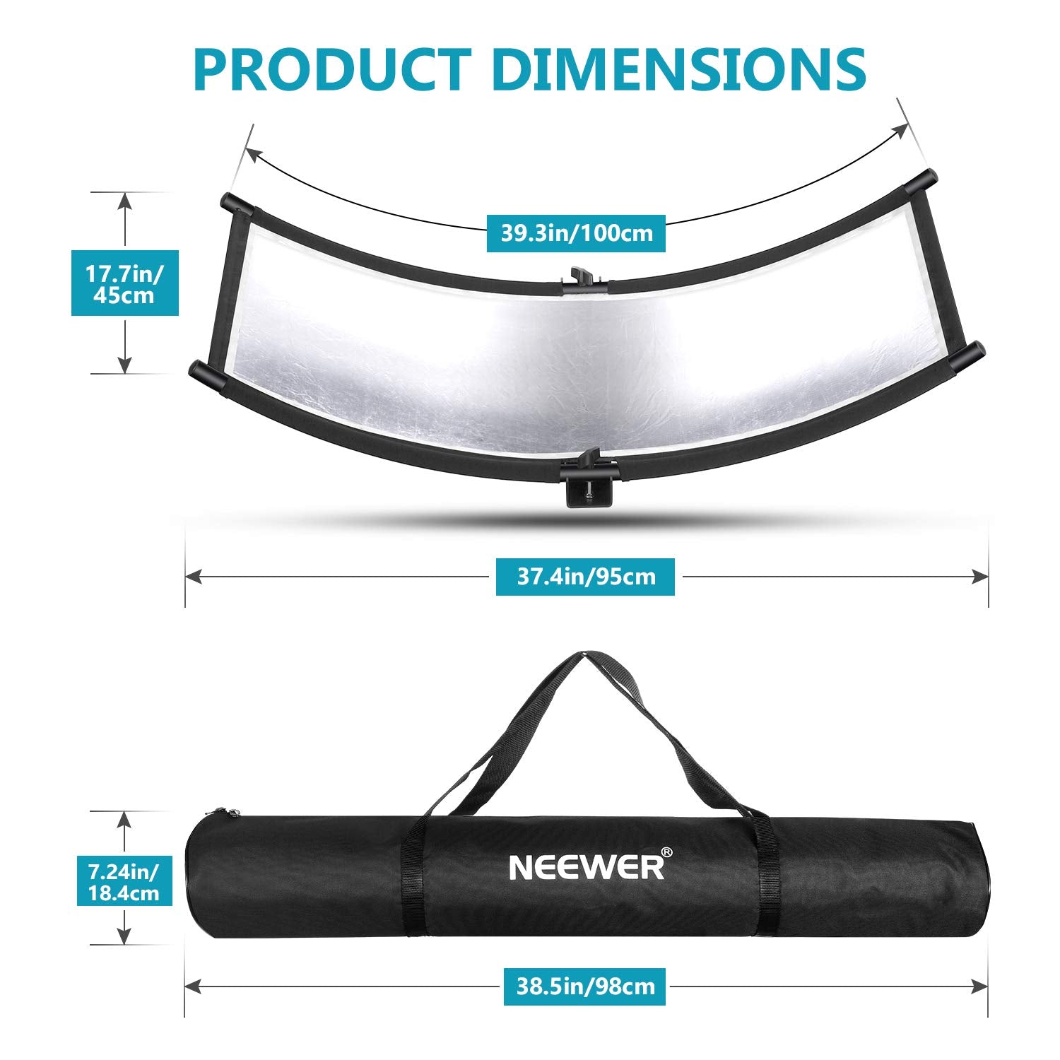 Neewer Clamshell Light Reflector Diffuser With Carrying Bag, 39     18   /100X45Cm Photography Curved Lighting Reflector For Pho
