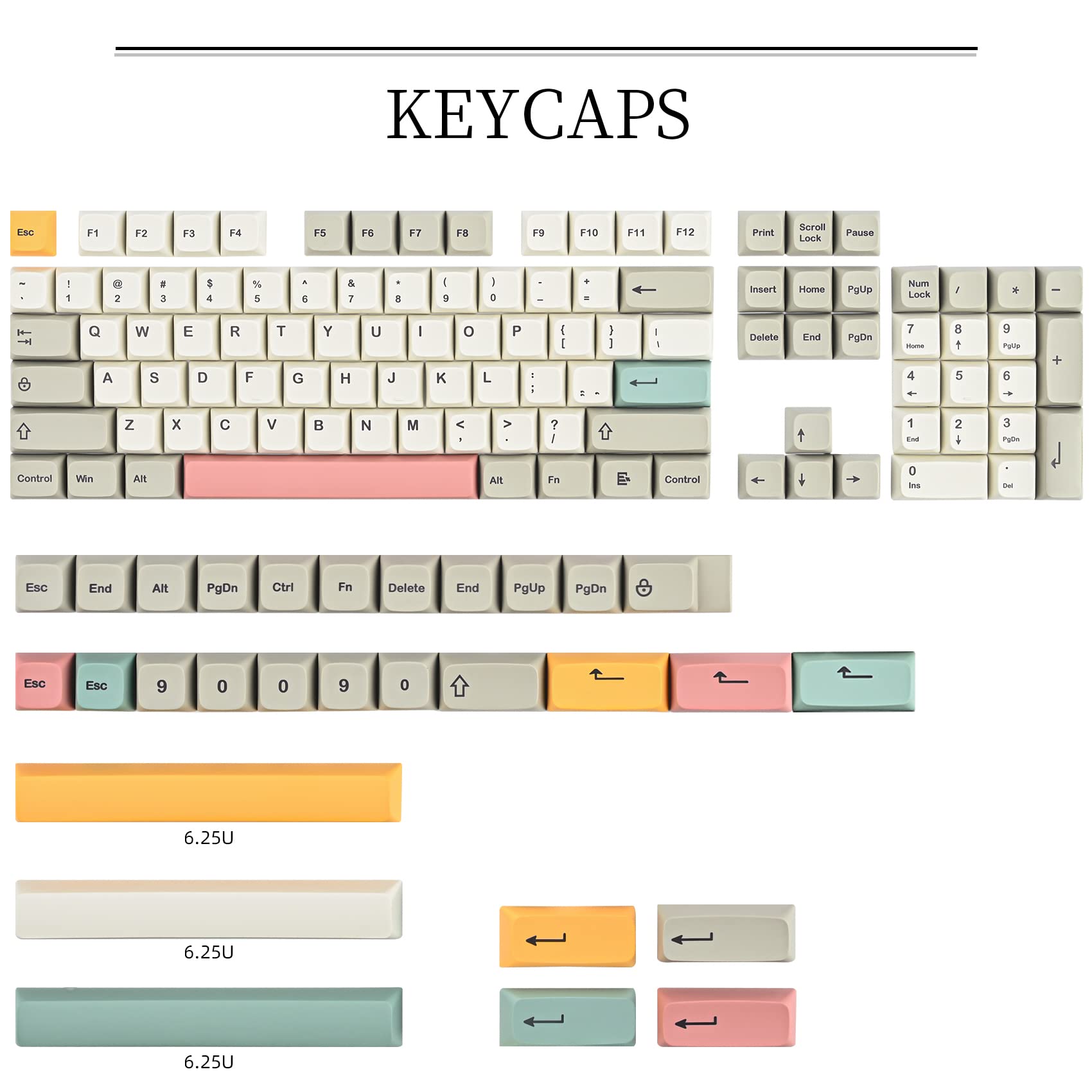 Gtsp 9009 Xda Retro Pbt Keycaps Set For Gaming Keyboard Dye Sub For Cherry Mx Gateron Kailh Switch Gk61/Gk68 60% Mechanical Keyb