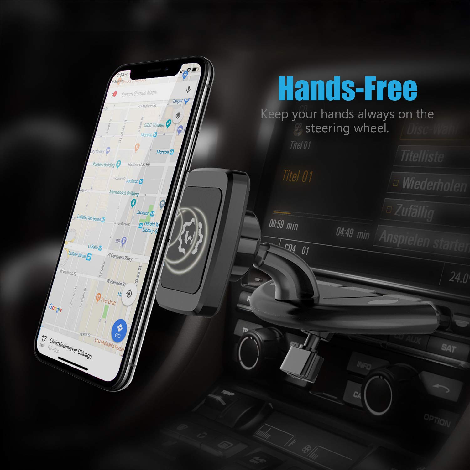 Wixgear Rectangular Head Universal Cd Slot Magnetic Car Mount Holder, For Cell Phones And Mini Tablets With Fast Swift-Snap Tech