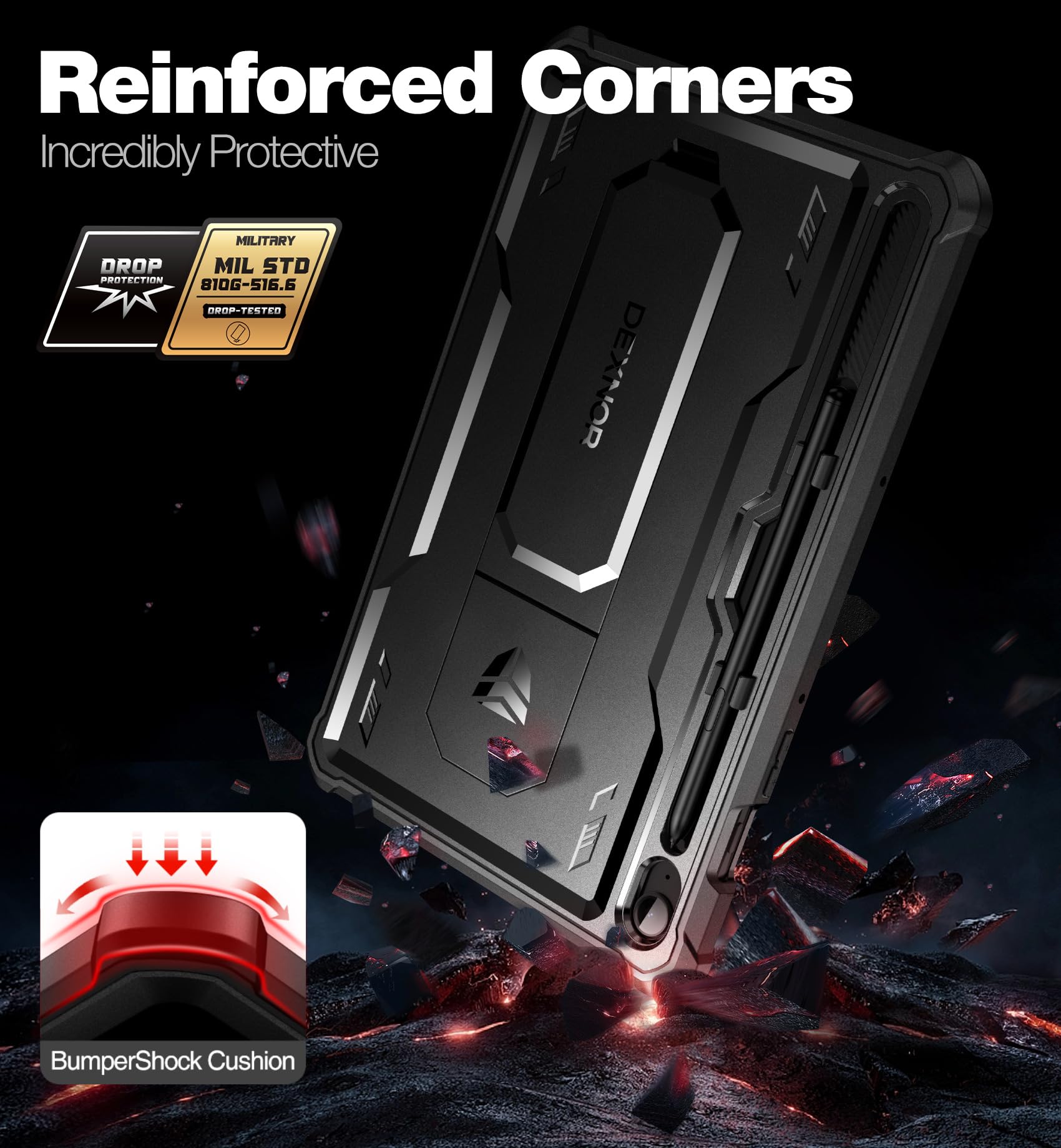 Dexnor Case For Samsung Galaxy Tab S9 Fe 10.9 Inch 2023, [Built In Screen Protector & Kickstand] With Pen Holder Heavy Duty Shoc