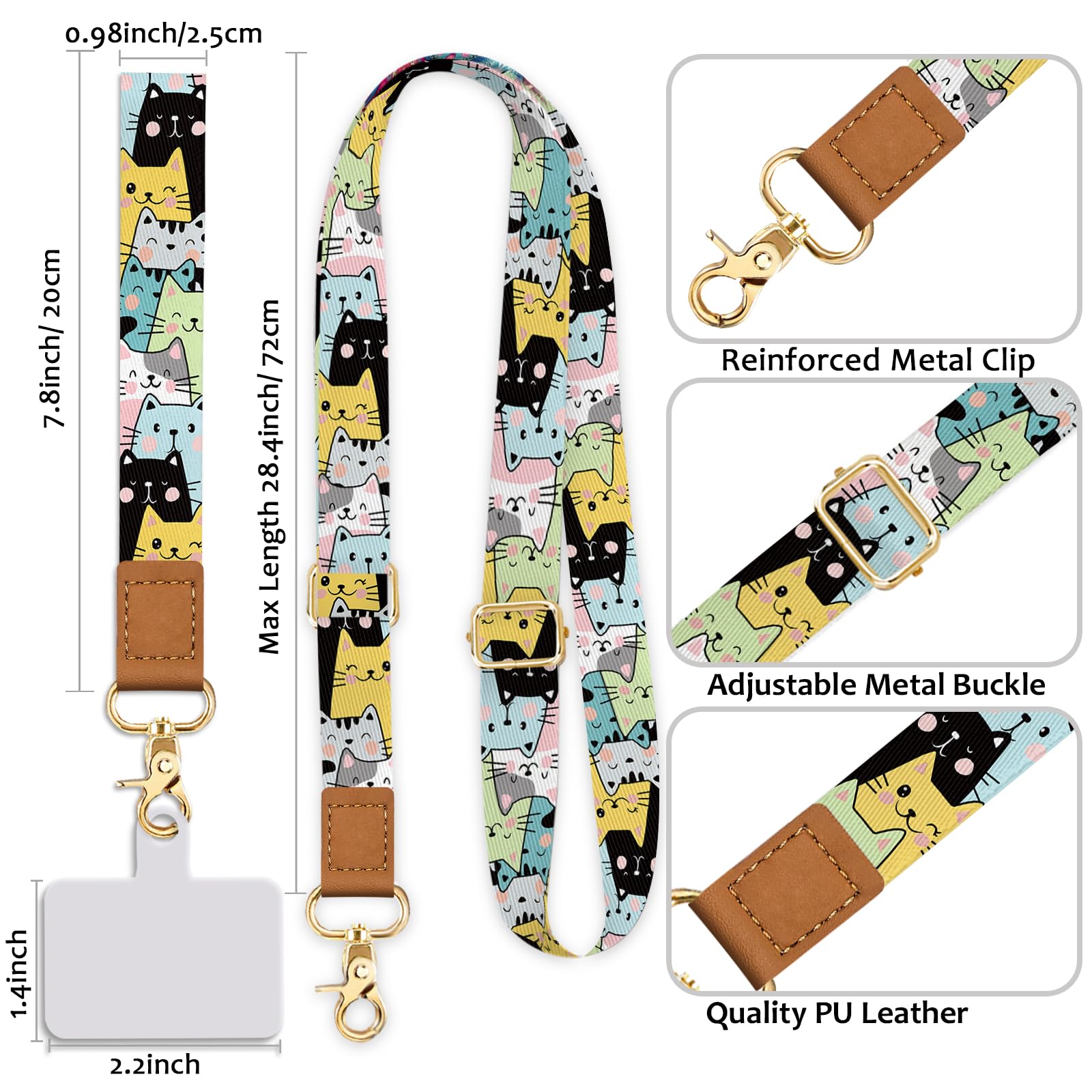 Yonlevres Phone Lanyard Crossbody Phone Strap, Cute Cat Cell Phone Lanyards For Around The Neck Wristlet Wrist Strap, Adjustable