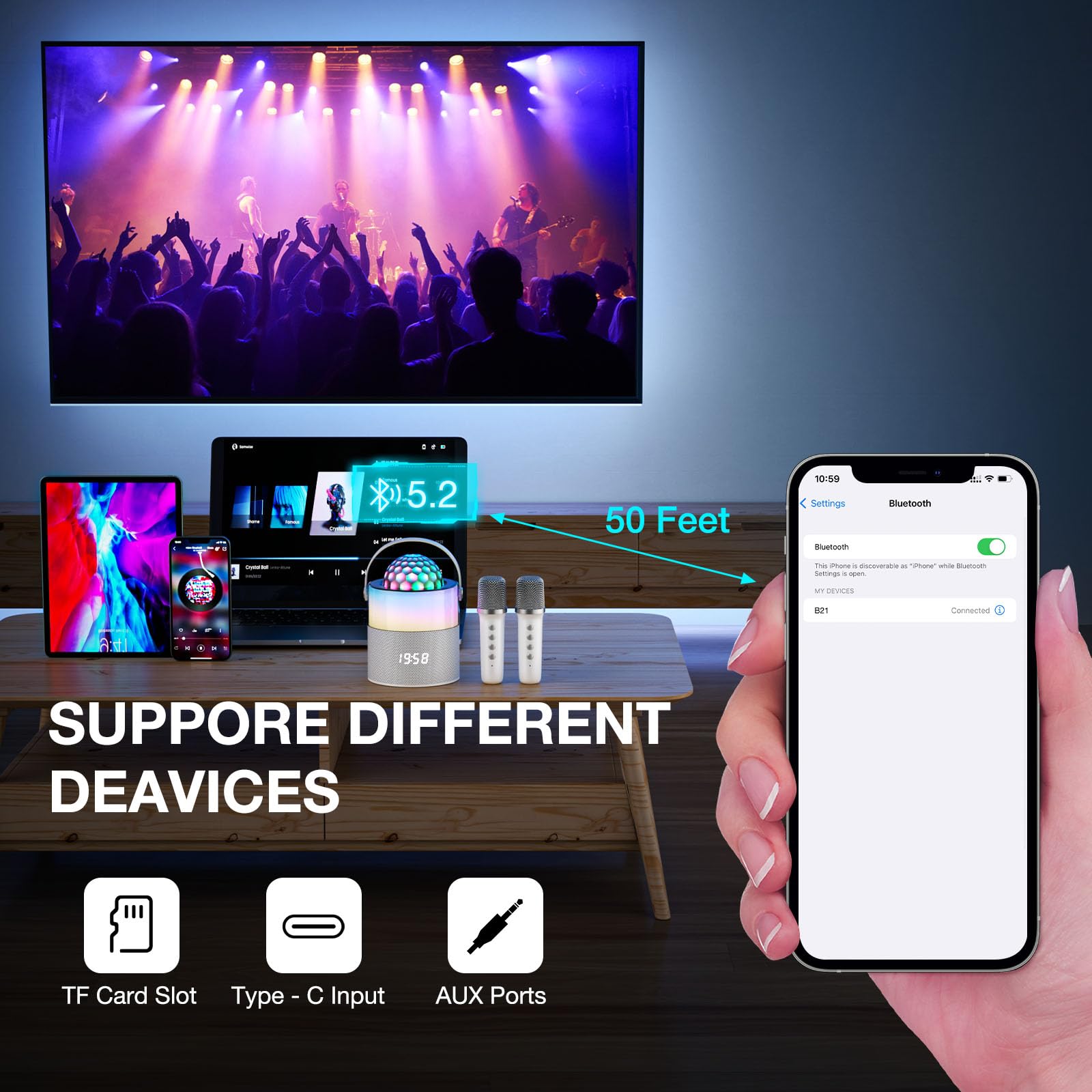 Momoho Karaoke Machine, Mini Portable Bluetooth Speaker Wireless With 2 Wireless Mics For Adults Kids Singing Machine, Disco Led