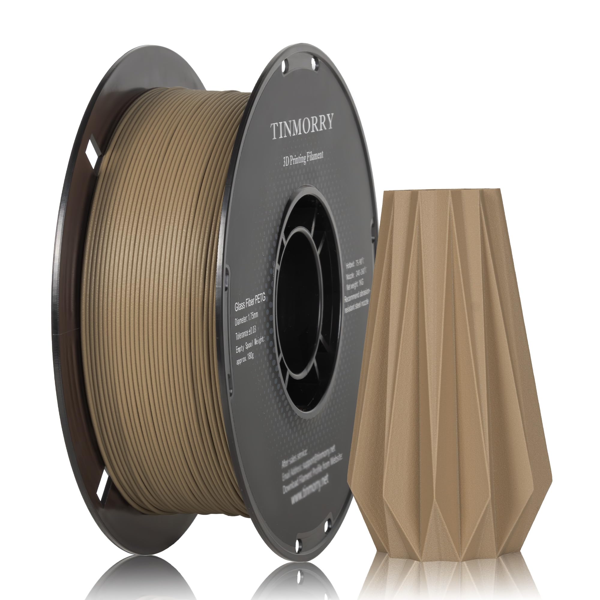 TINMORRY Glass Fiber PETG Filament 1.75mm, High Impact Resistance PETG GF 3D Printing Filament, Durability & Stiffness, Matte PE