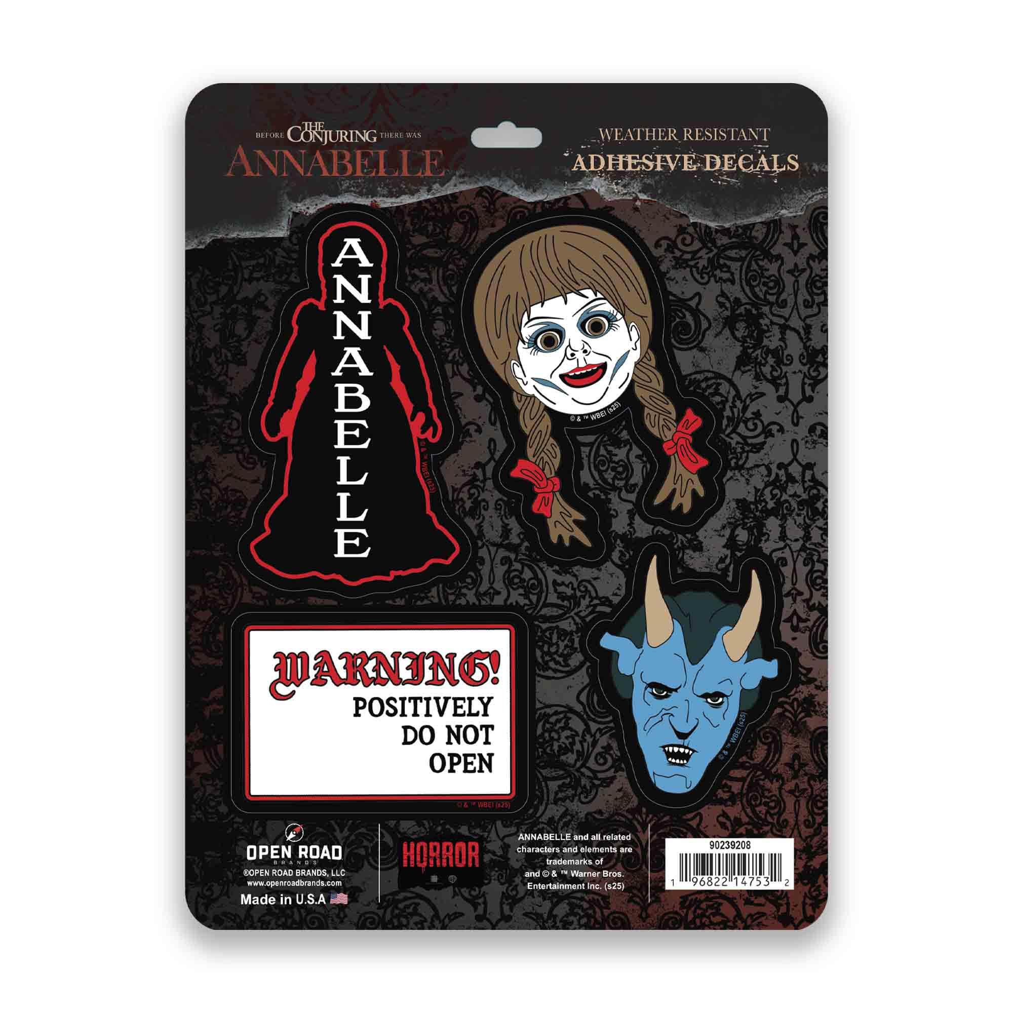 Annabelle 4pk Adhesive Vinyl Decals - Creepy Horror Movie Sticker Set Featuring The Possessed Doll