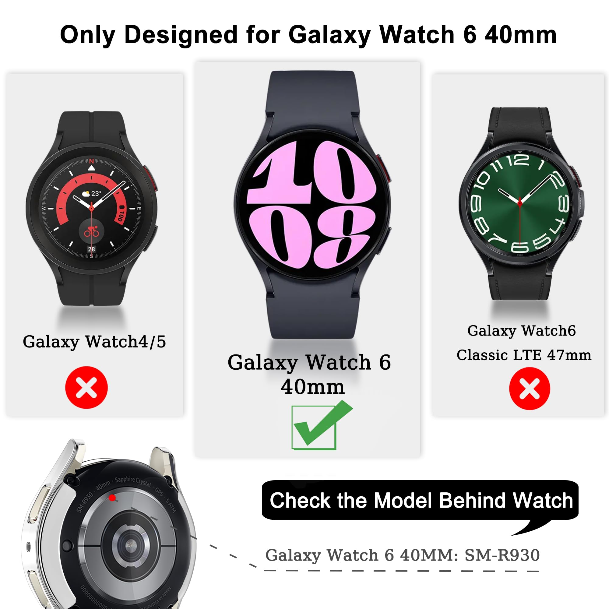 [6 Pack] Yuvike Watch Screen Protector Compatible With Samsung Galaxy Watch6 40Mm, Soft Tpu Bumper Case, Anti Scratch Full Prote