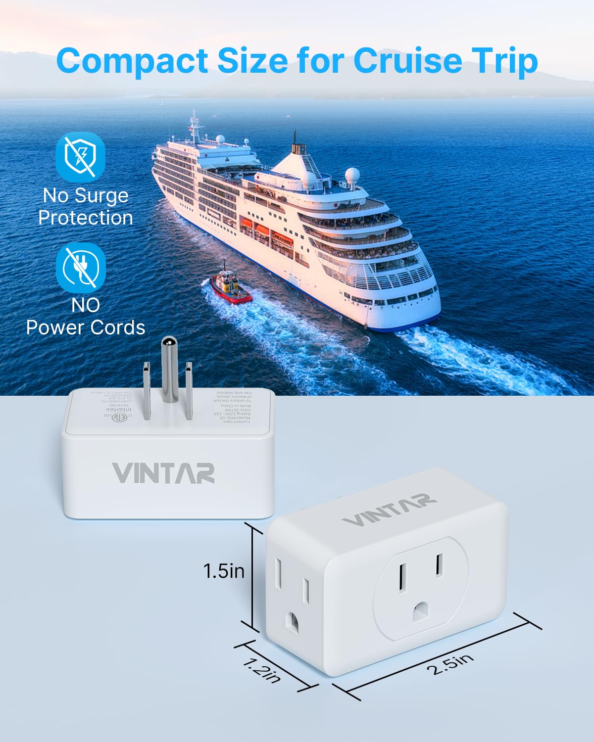 Multi Plug Outlet Extender, Vintar 3 Outlet Adapter, Multiple Outlet Splitter, Grounded Wall Tap Adapter, Power Plug Expander Fo