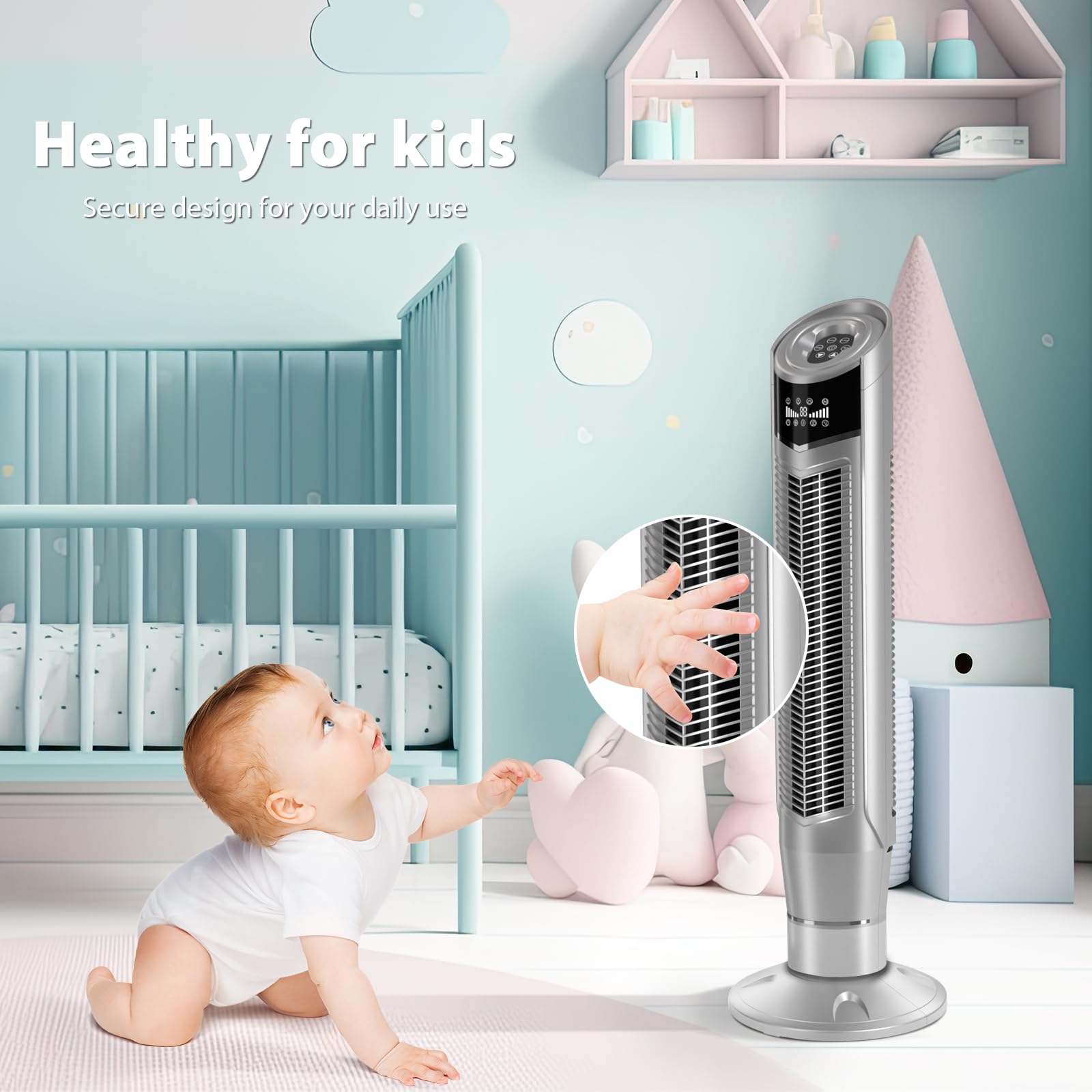 Antarctic Star Tower Fan 360Oscillating Fan Quiet Cooling 24H Timer Remote Control Powerful Standing 8 Wind Speed 3 Wind Modes I