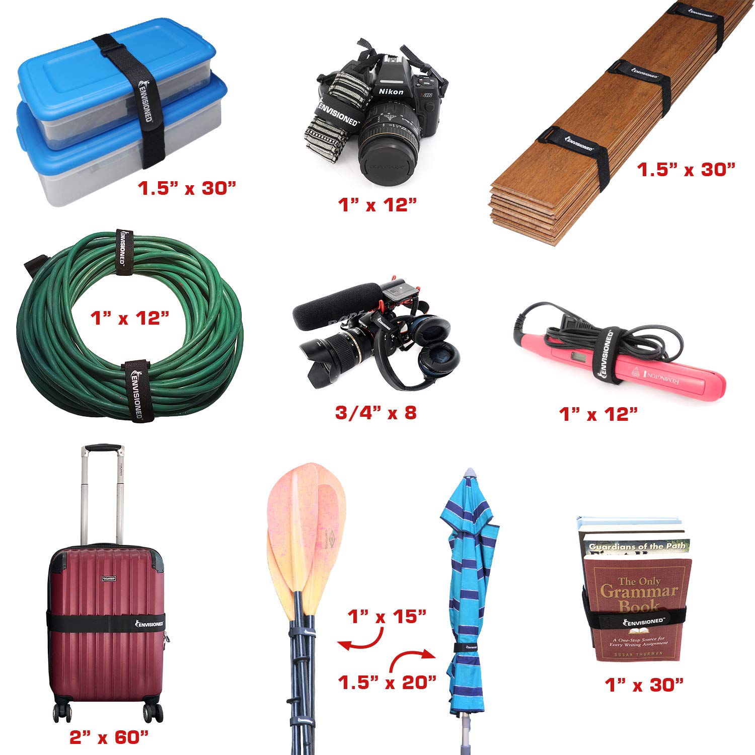 Velour Cinch Straps 1'' X 12''   10 Pack, Soft Touch Microfiber Reusable Hook And Loop   Plus 2 Free Bonus Reusable Cable Ties