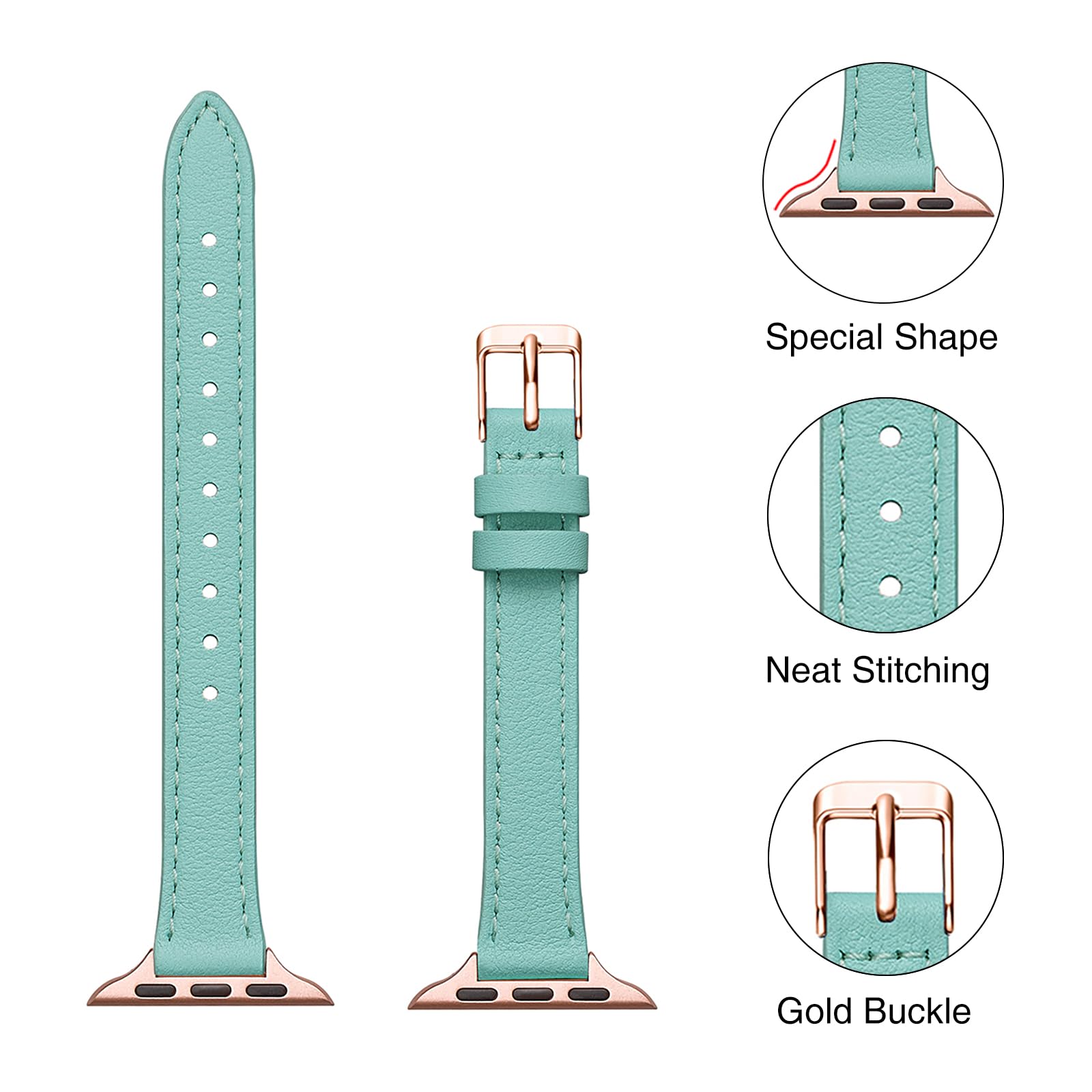 Stiroll Slim Leather Bands Compatible With Apple Watch Band 38Mm 40Mm 41Mm 42Mm 44Mm 45Mm,Top Grain Leather Watch Thin Wristband