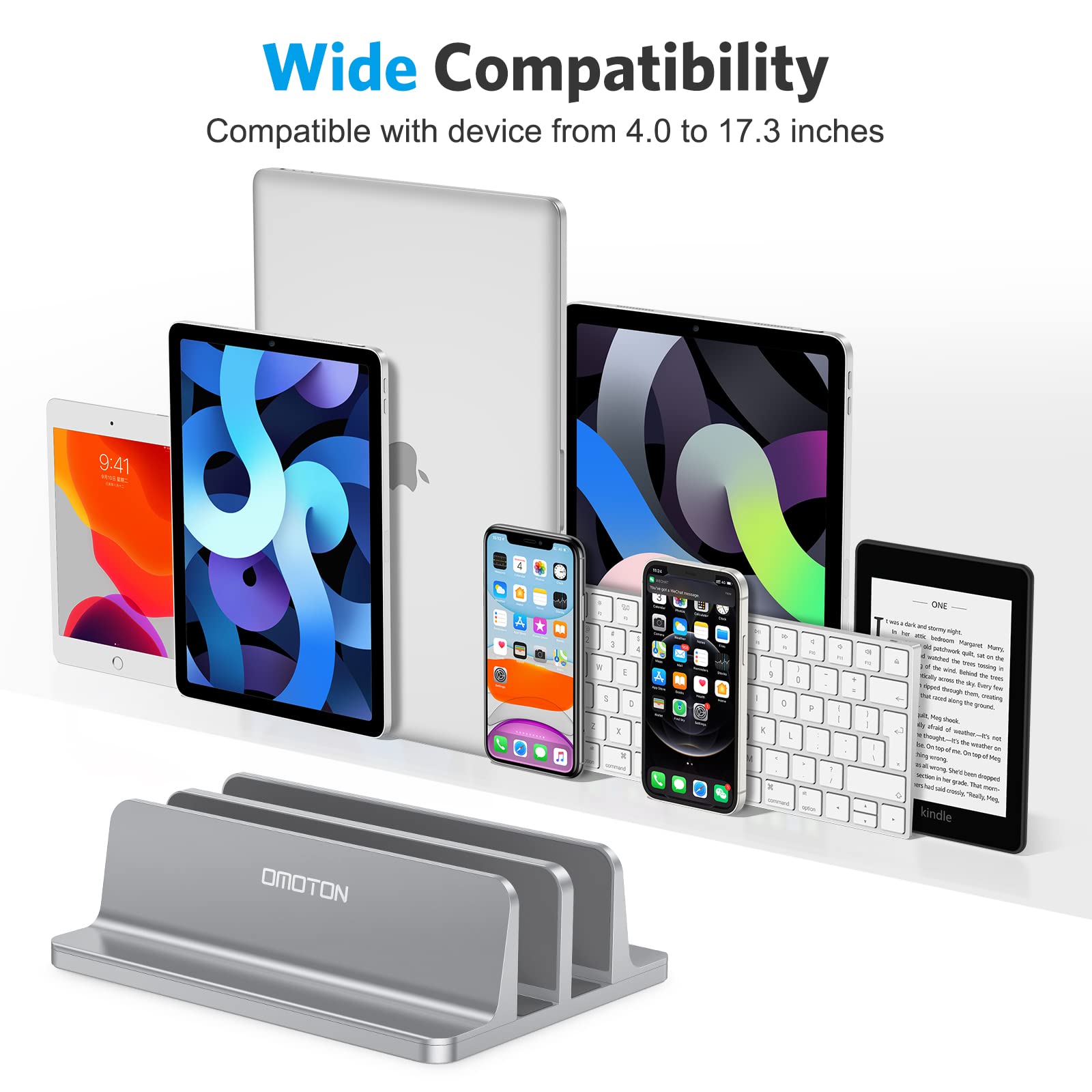 Omoton [Updated Dock Version Vertical Laptop Stand, Double Desktop Stand Holder With Adjustable Dock (Up To 17.3 Inch), Fits All