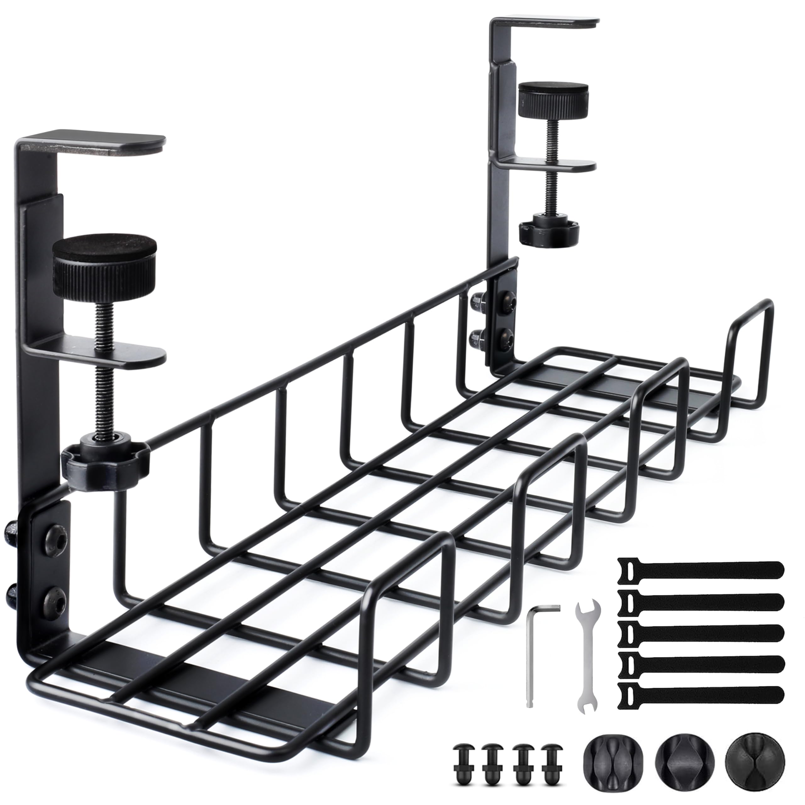 Under Desk Cable Management Tray, 16    No Drill Cord Organizer With Clamps For Wire Management, 4Mm Sturdy Wire Desk Cable Orga
