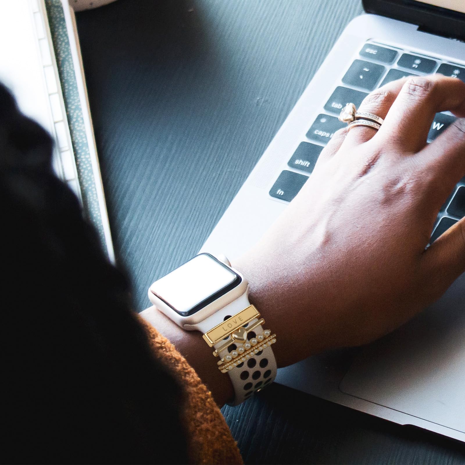 Popiground Watch Band Charms Decorative Rings Loops Compatible With Apple Watch 38/40/41Mm 42/44/45Mm Slide Metal Watch Bands Ac