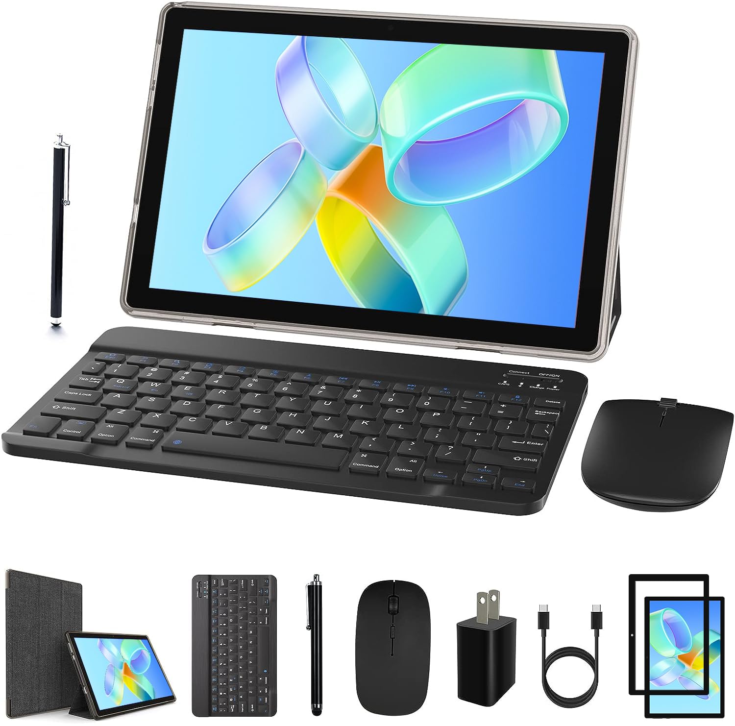 Tablet With Keyboard, 10 Inch Tablet 2 In 1 Tablets, 128Gb+6Gb Android Tableta Pc, 1.8Ghz Quad Core 1280*800 10.1'' Fhd 8Mp Dual