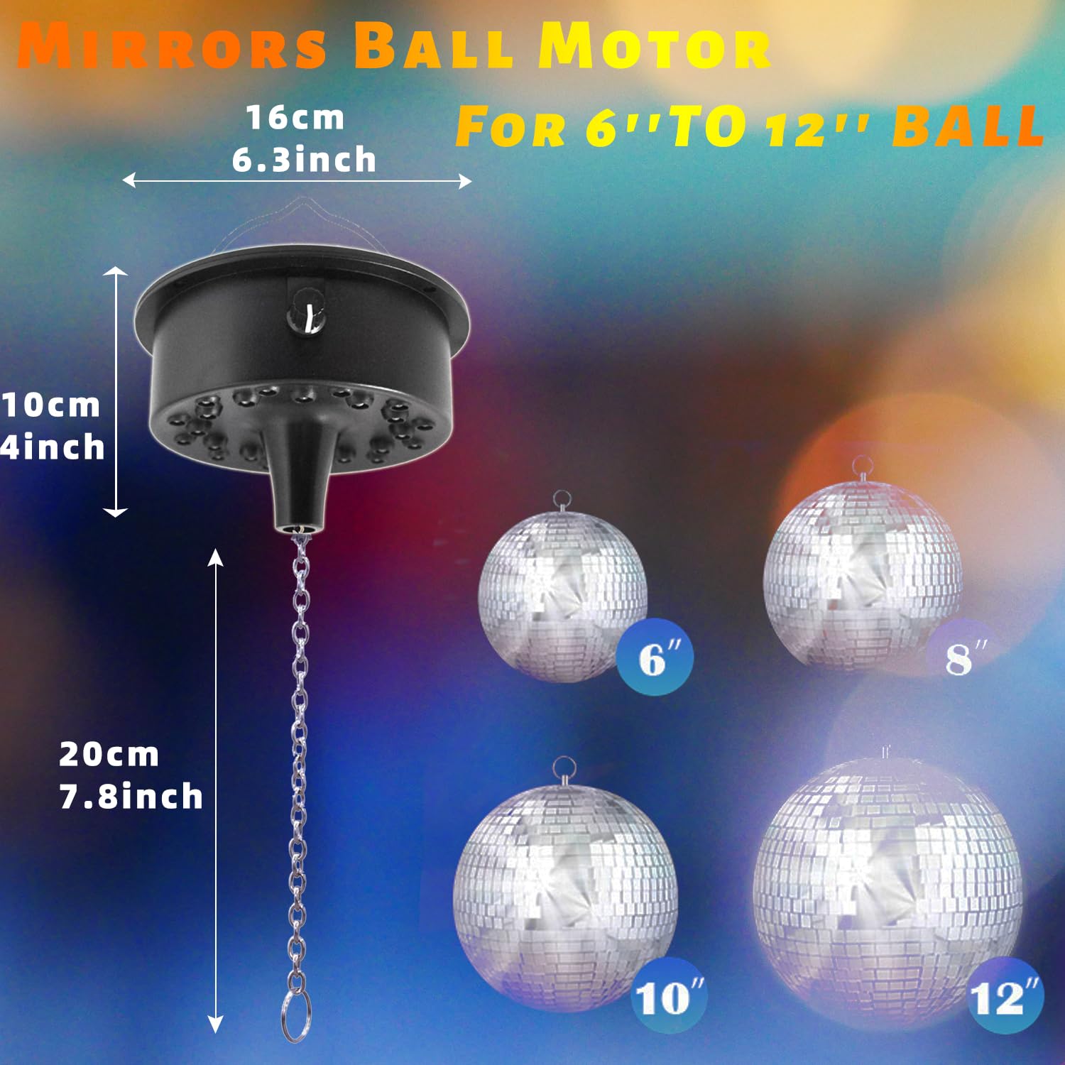 Disco Ball Rotating Motor With Chain 5Rpm 10Rpm Adjustable Speed,Plug/Battery Powered Mirror Ball Motor With 24 Led Beads For Di