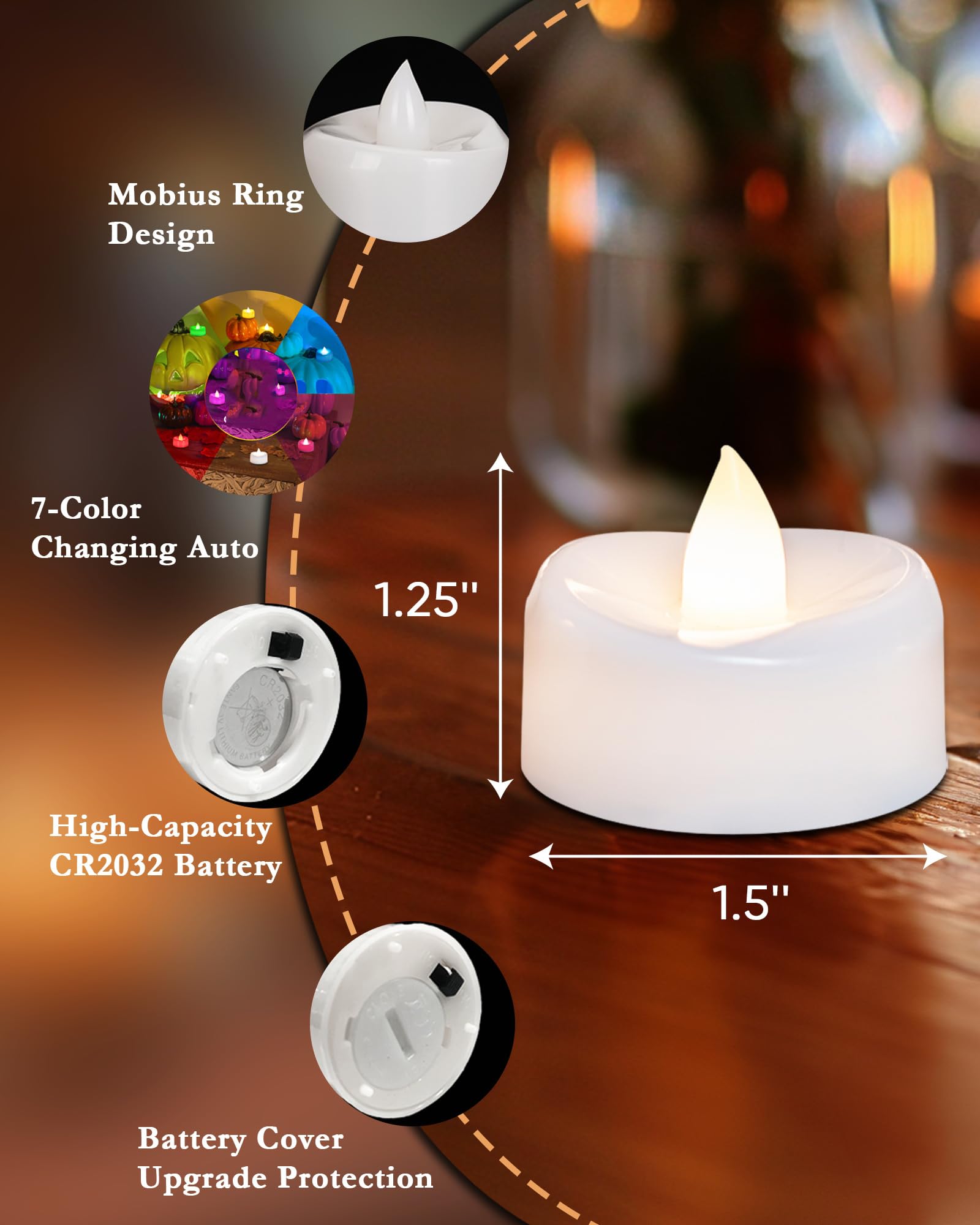 Merrynights Flameless Candles, 12 Pack Color Changing Tea Lights Candles Battery Operated, Long Lasting 200+ Hours Flameless Tea