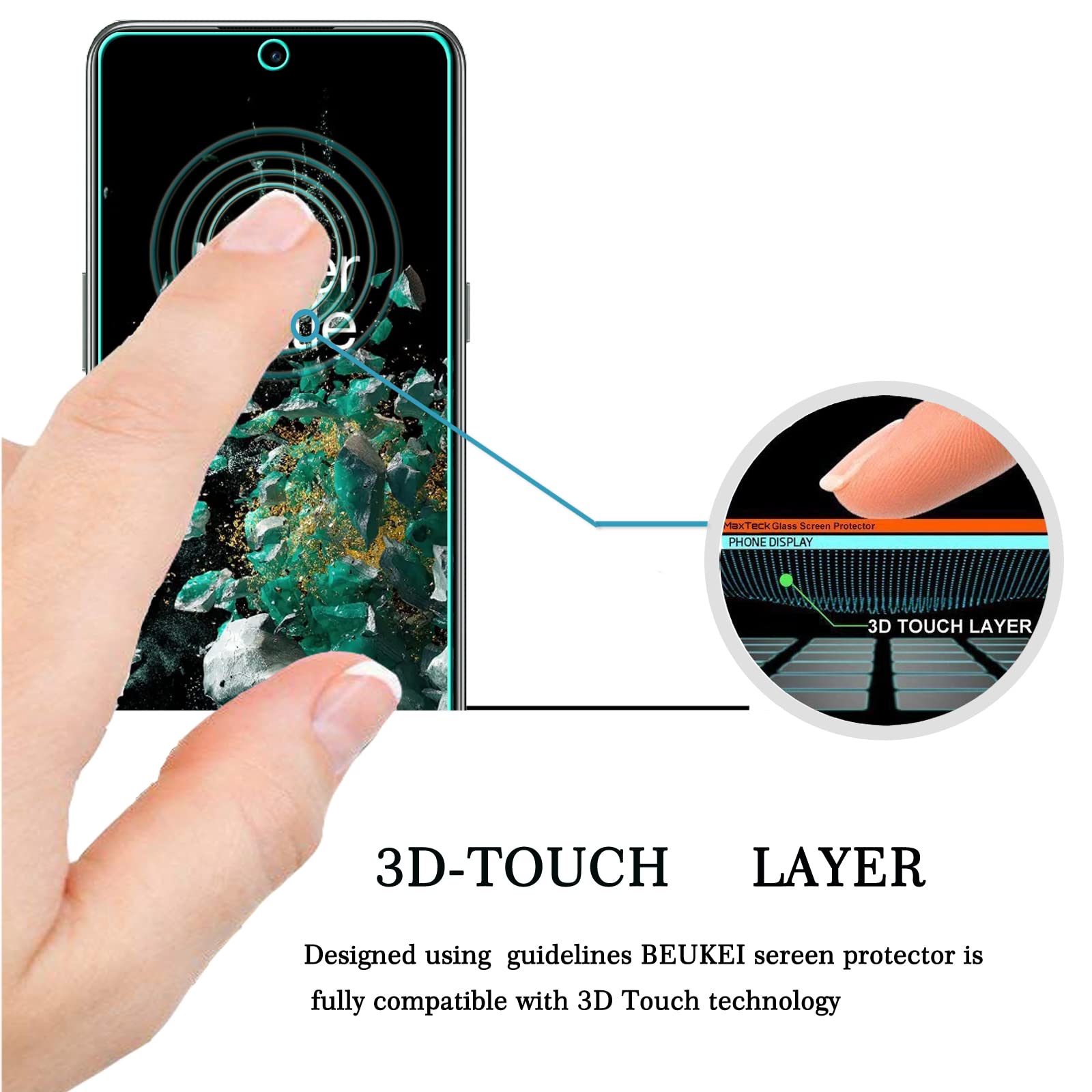 Beukei (3 Pack) Compatible For Oneplus 10T 5G / Oneplus 10T Screen Protector Tempered Glass,Touch Sensitive,Case Friendly, 9H Ha