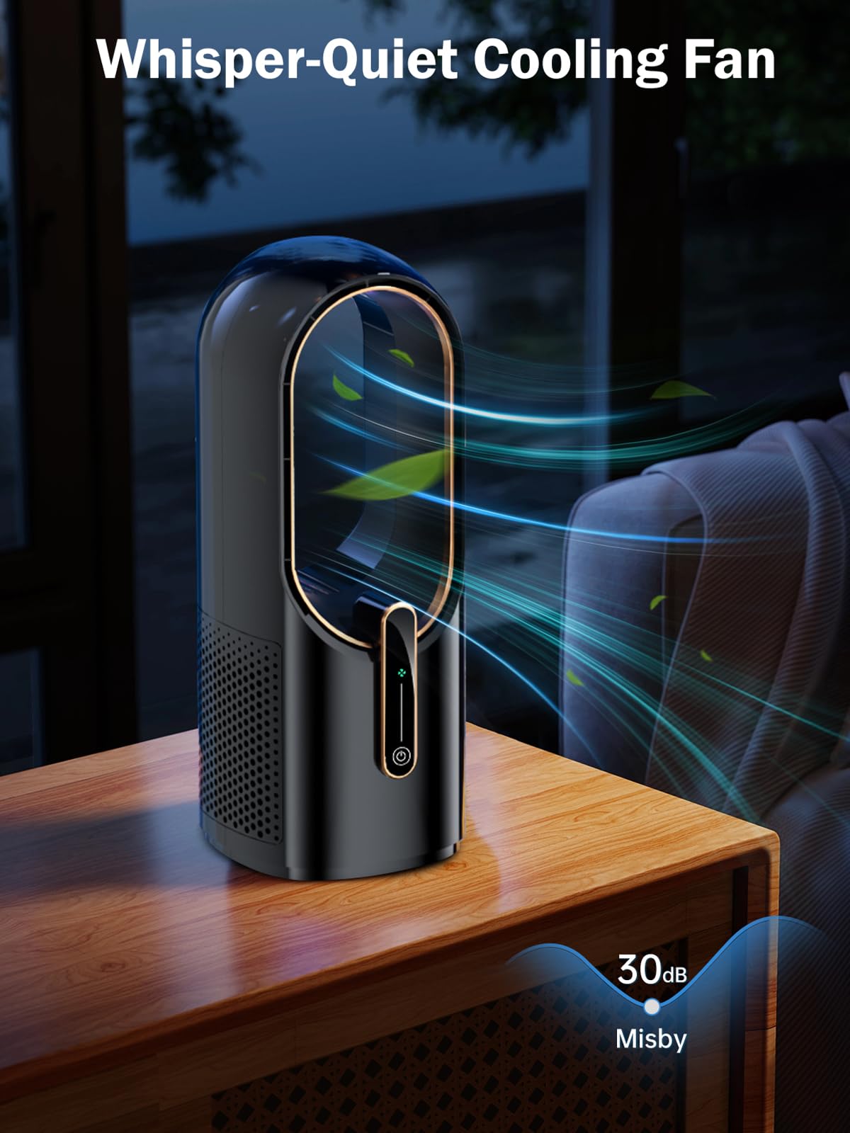 Misby Desk Fan, 11.8 Inch Portable Bladeless Fan, Small Office Rechargeable Fan With 5000Mah Battery, 3 Adjustable Speeds, Touch