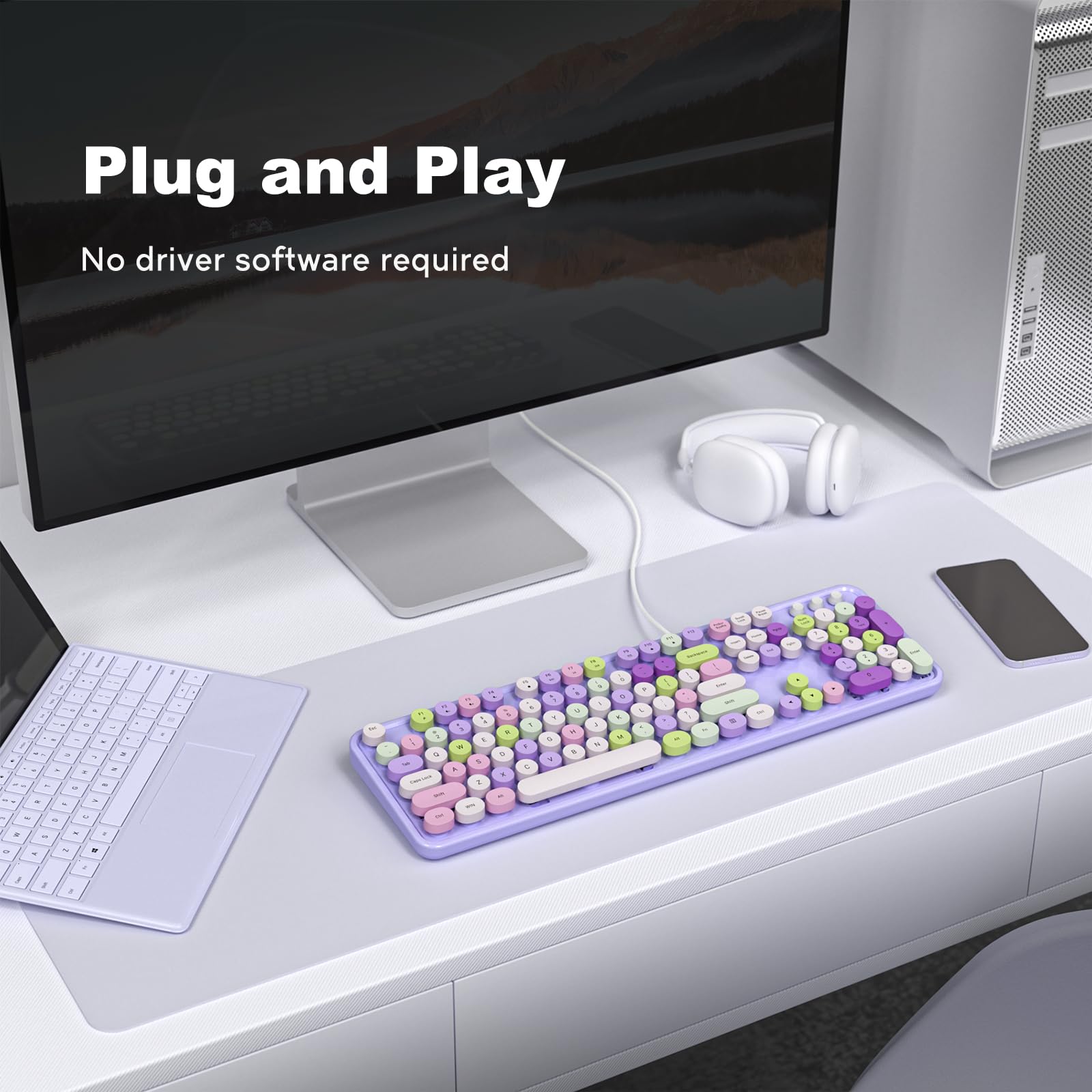 KNOWSQT Wired Computer Keyboard Full Size Retro Typewriter Style Round ...