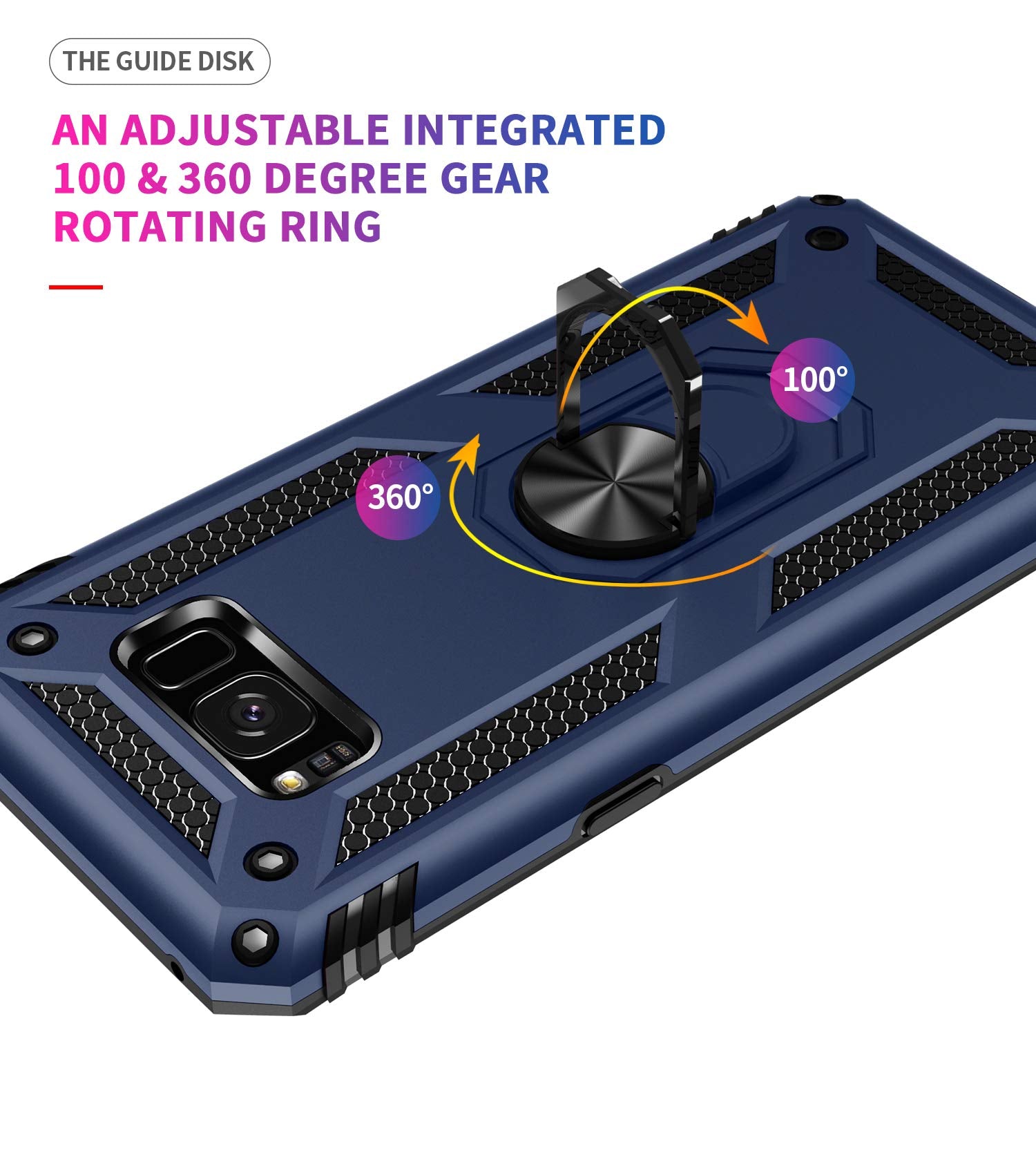 Androgate For Samsung Galaxy S8 Plus Case With Hd Screen Protectors, Military Grade Metal Ring Holder Kickstand 15Ft Drop Tested