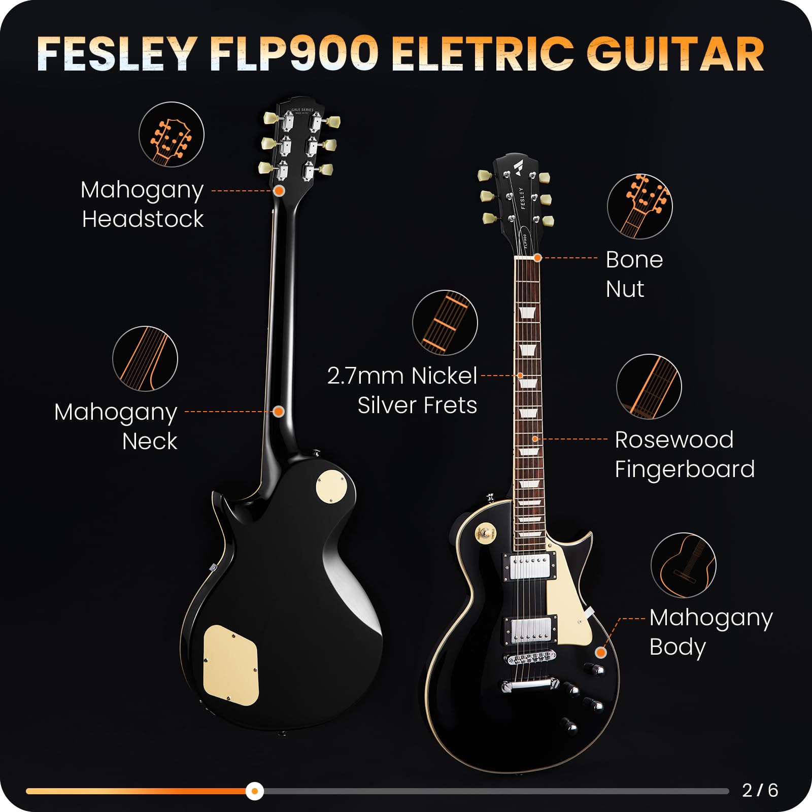 Fesley Lp Electric Guitar With Arched Top:39  Solid Body Electric Guitars With Mahogany Body And Rosewood Fretboard,Electric Gui