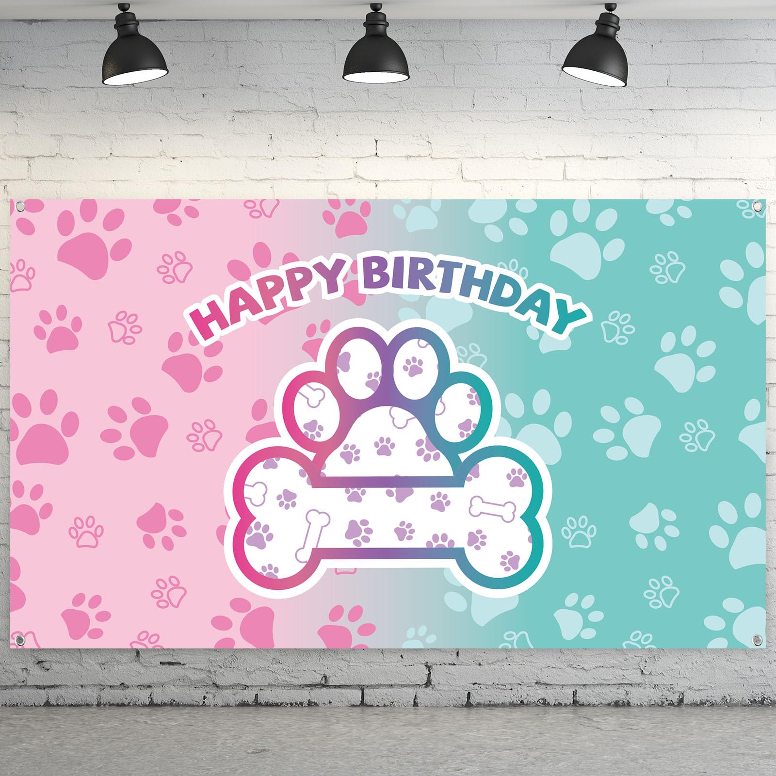 Newwiee 6 x 3.6 ft Dog Paw Theme Birthday Backdrop Banner Birthday Fabric Photography Backdrop Party Decorations for Girls and B