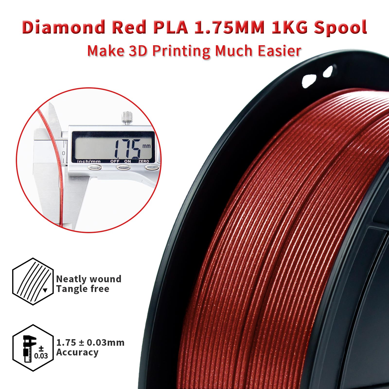 Ziro Pla Glitter Filament 1.75Mm,3D Printer Filament Pla Diamond Series 1.75 1Kg(2.2Lbs), Dimensional Accuracy +/  0.05Mm,Diamon