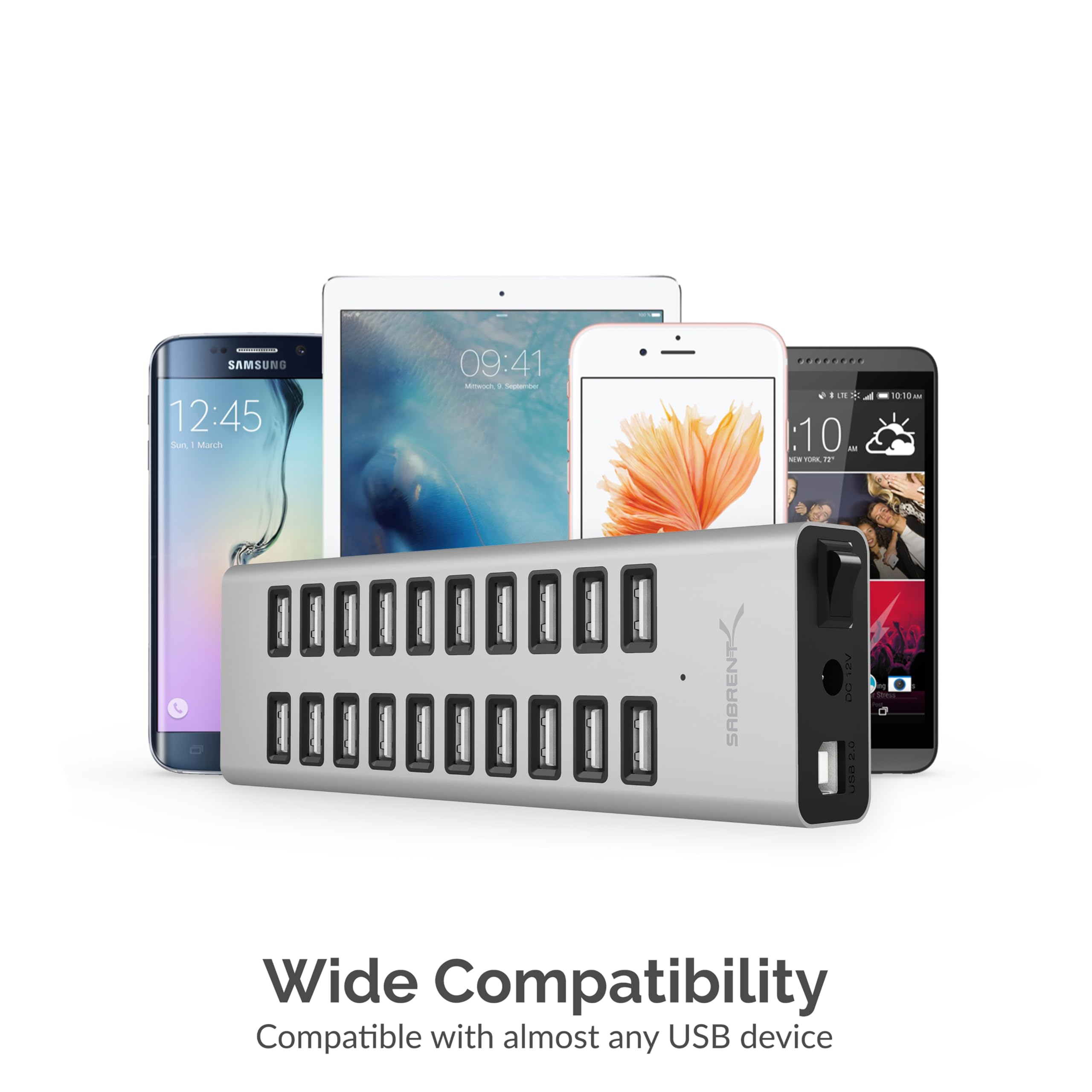 Sabrent 90W 20 Port Usb 2.0 Fast Charger, 12V Power Supply Included (Ax P20C)