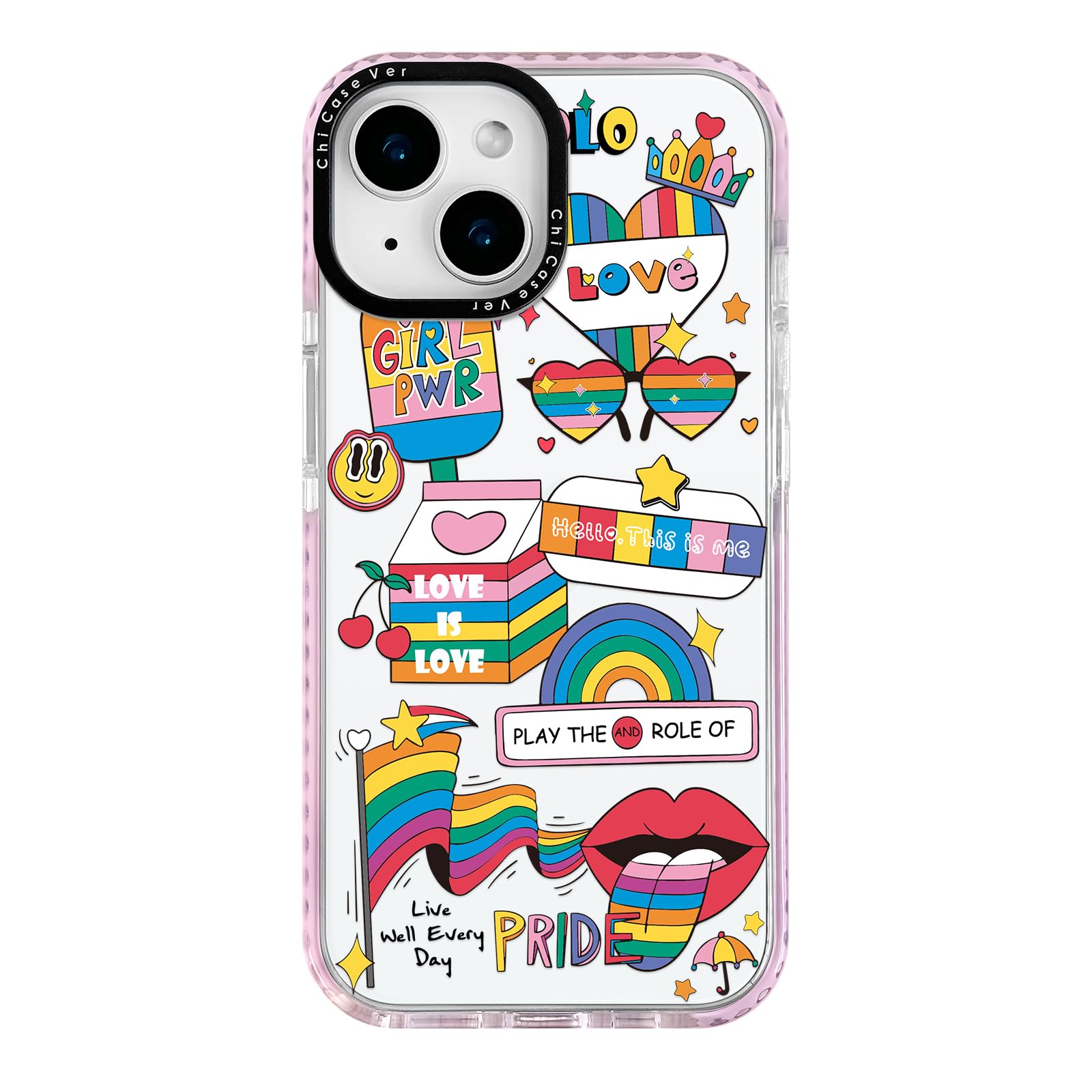 ChiCaseVer for iPhone 13 Case, Rainbow Pride Collage Pattern with Love is Love Text, Military-Grade Drop Protection, Cheerful Sl