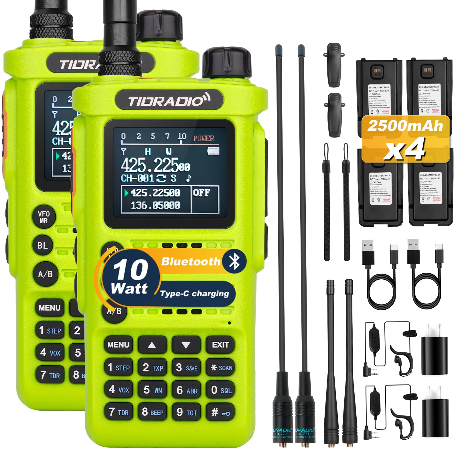 (2Nd Gen)Tidradio Td H8 10Watt Ham Handheld Radio, Bluetooth Programming, Repeater Capable Dual Band Long Range Two Way Radios W
