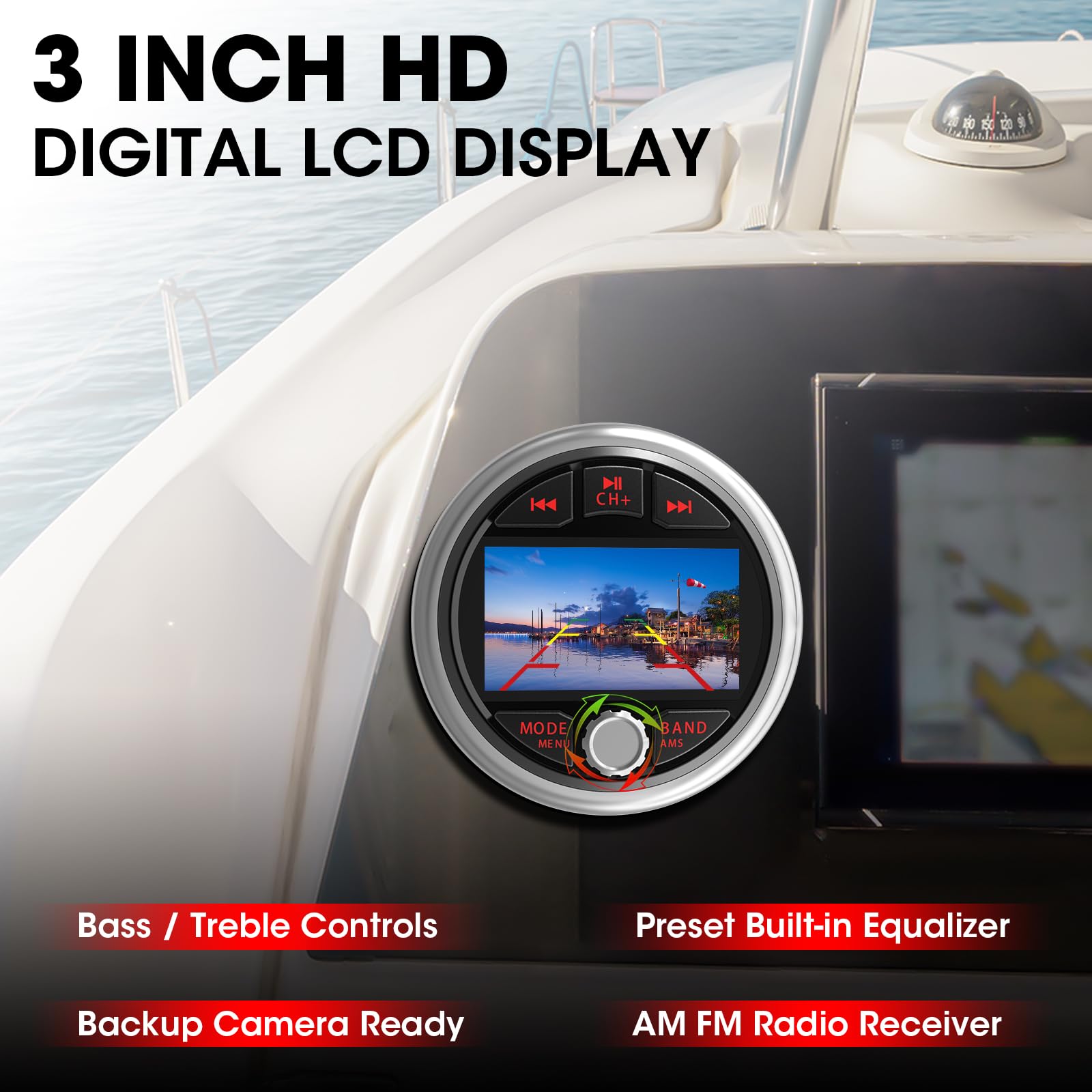 Bluetooth Marine Gauge Stereo System: Waterproof Boat Am Fm Radio Receiver   3 Inch Lcd Display Digital Multimedia Mp5 Player Us