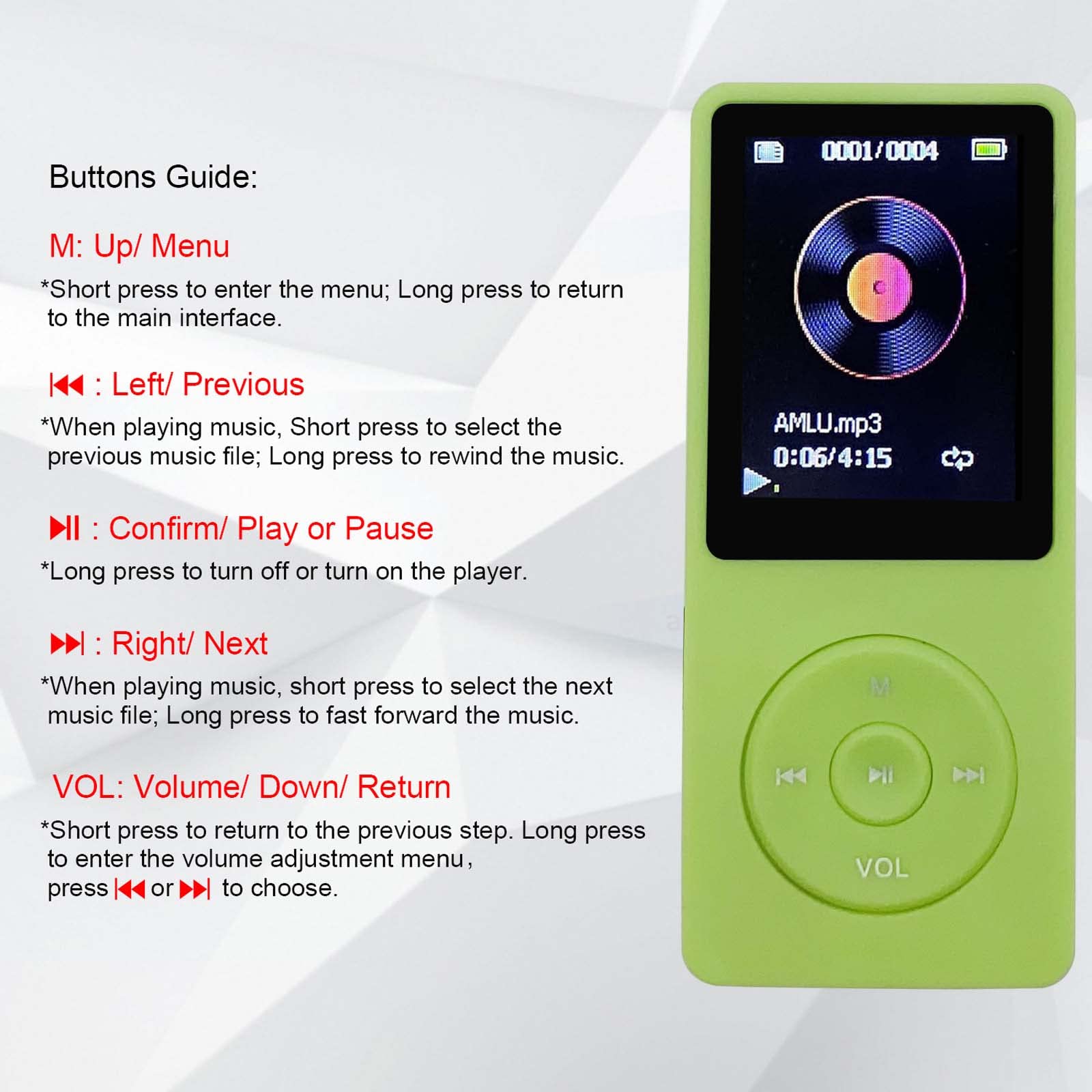Mp3 Player 32Gb With Speaker Earphone Portable Mini Green Music Player Support Voice Recorder E Book 1.8 Inch Hd Screen Support