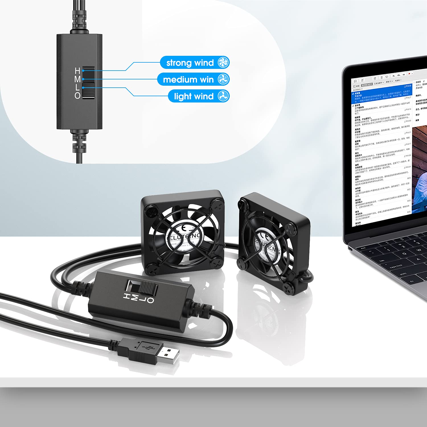 Eluteng Dual 40Mm Usb Fan With 3 Speeds Adjustable 5V Pc Fan Max 5500Rpm 40Mm * 40Mm * 25Mm Mini Case Fan Quiet Computer Fan Com