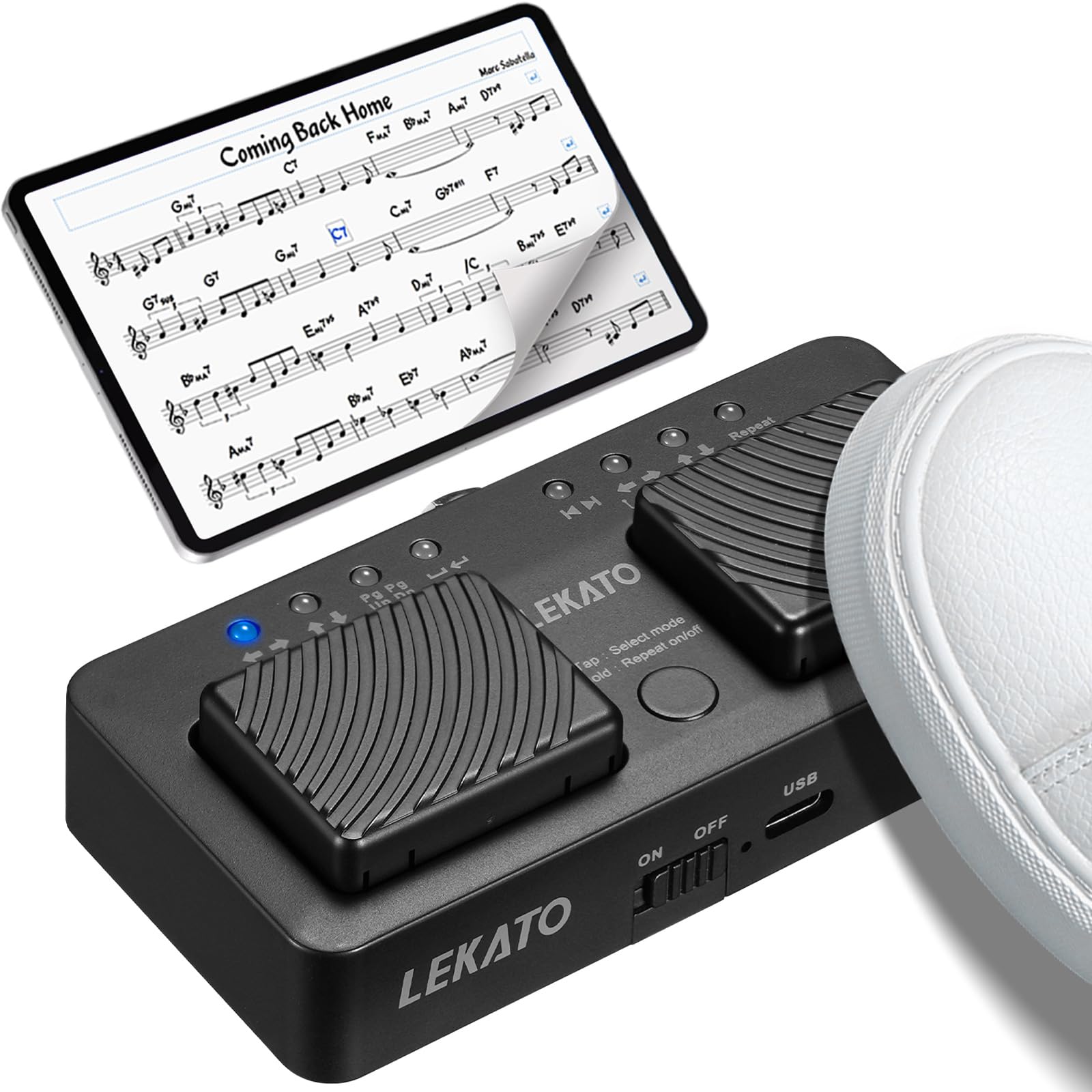 LEKATO Wireless Page Turner, Buletooth Foot Pedal Wireless Music Page Turner Pedal for Tablets, ipads, Phones Rechargeable Hands
