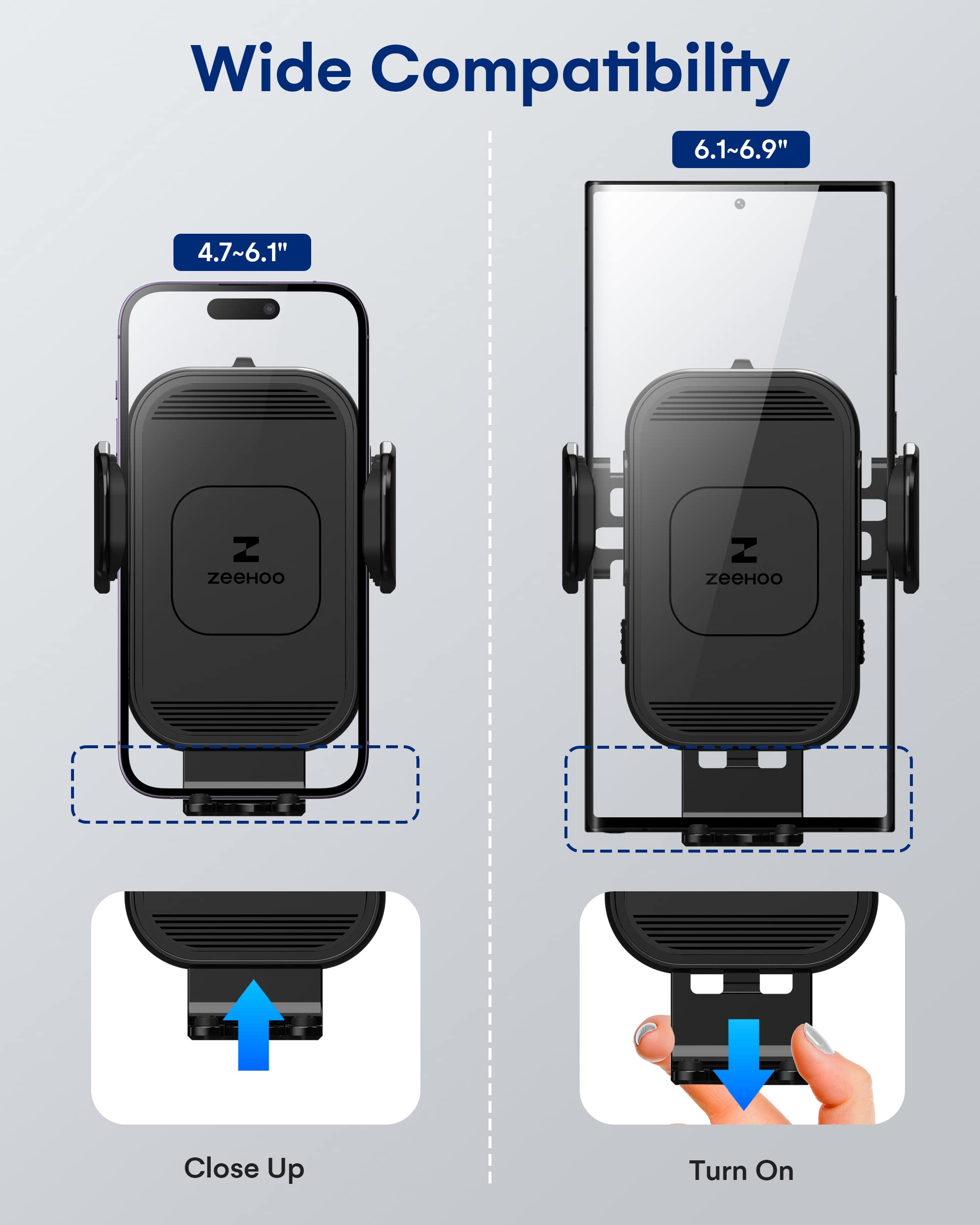 Zeehoo Wireless Car Charger, 15W Fast Charging, Auto Clamping Car Phone Mount, Cell Phone Holder Charger, For Iphone 15 14 13 12