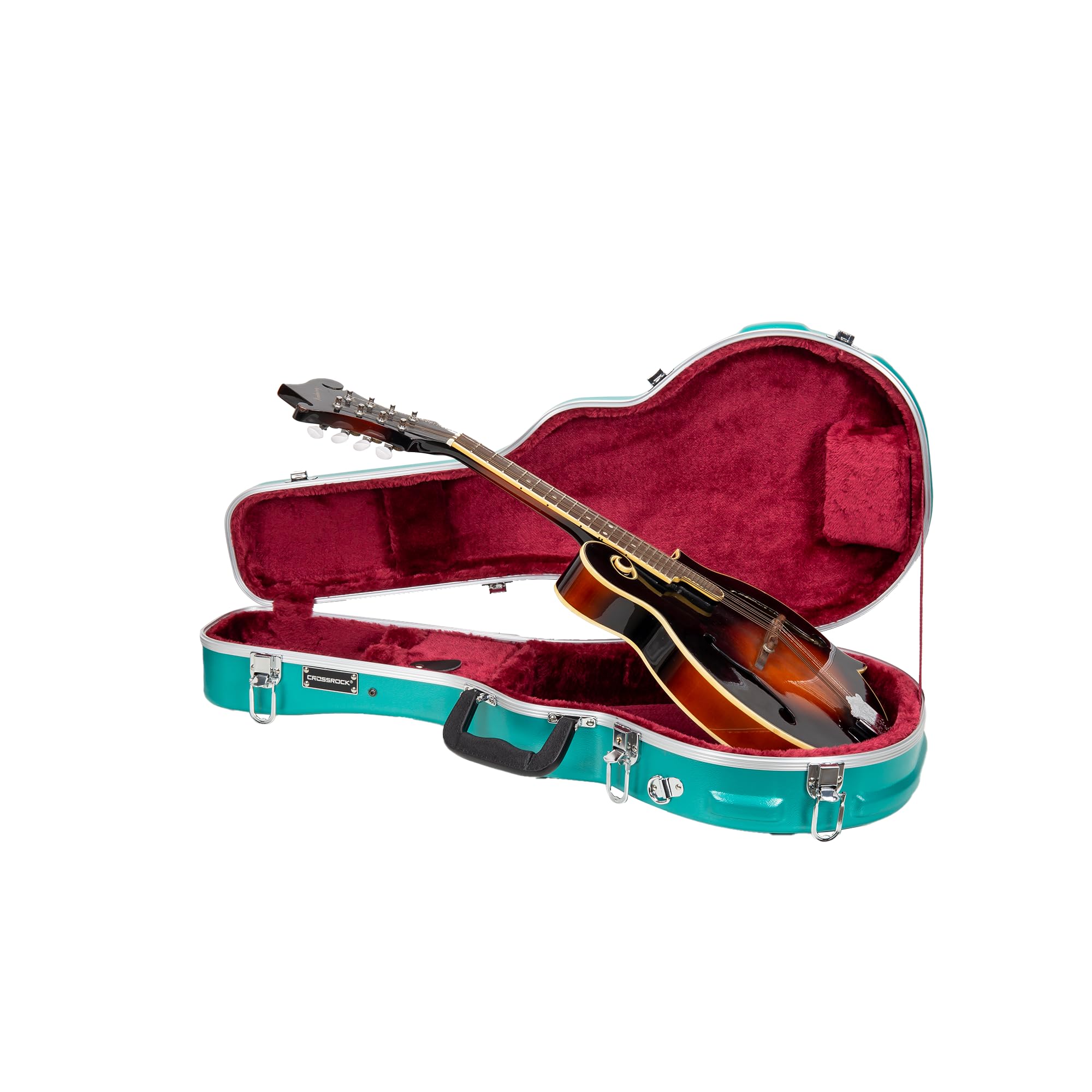 Crossrock F-style Mandolin Case | ABS Molded Hardshell with Security Lock, Metal Feet, and Detachable Straps-Mint Blue (CRA862MF