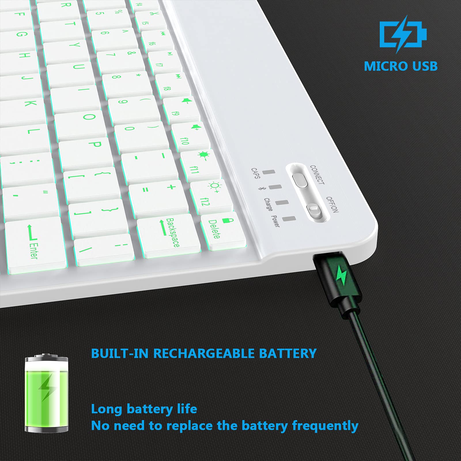 Backlit Bluetooth Keyboard Small Portable External Wireless Keyboard Cordless Rechargeable Illuminated For Android Tablet Cell P